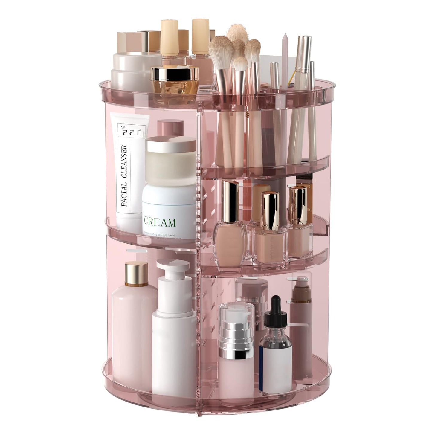 HotRotating Makeup Organizer, DIY 8 Adjustable Layers Spinning Skincare Storage, Cosmetic Display Case with Brush Holder and Perfume Tray, Multi-Function Vanity Bathroom Countertop Organizer Clear