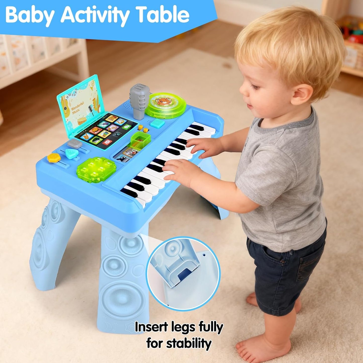 HotBaby DJ Activity Table for Toddlers, Baby Musical Piano Toys with Music & Light Toddler Learning Educational Infant Toy for Boy Girl First Birthday Gifts