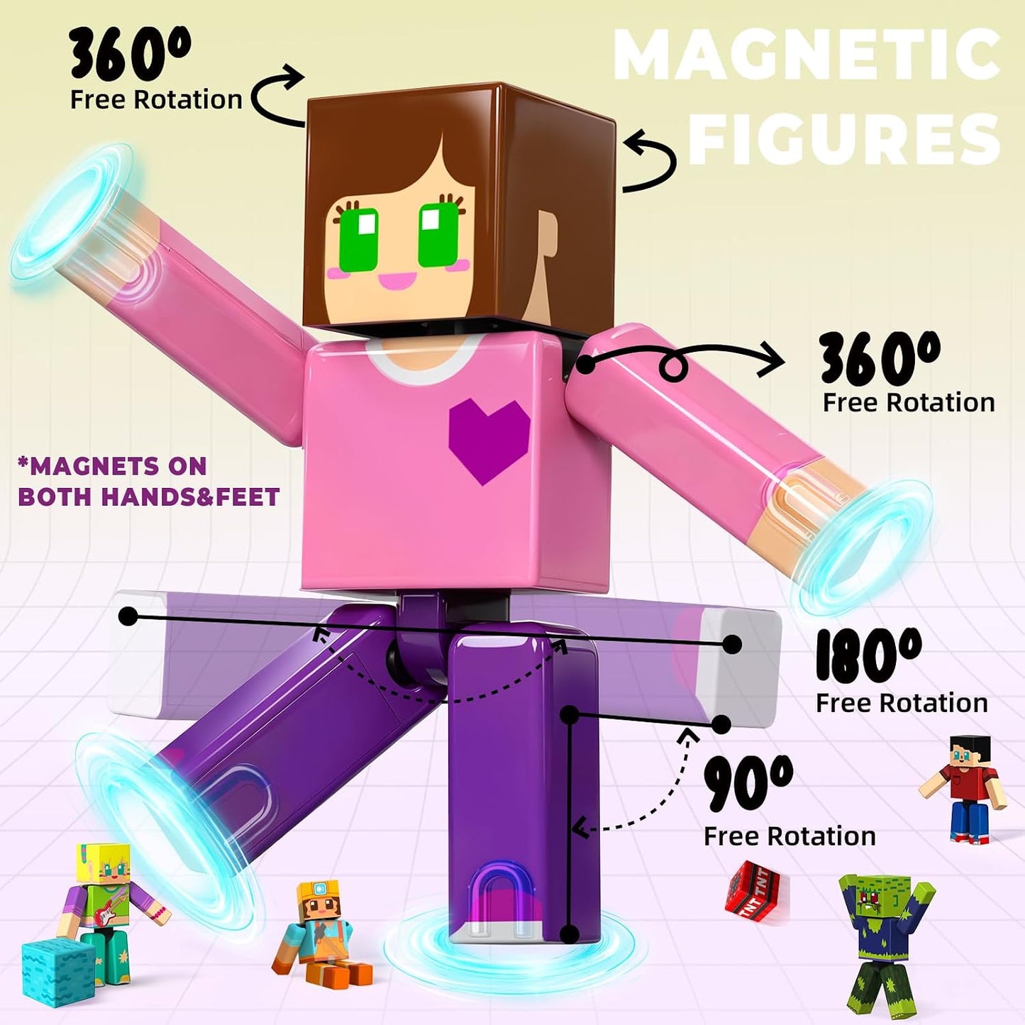 HotMagneverse 20 Pcs Magnetic Action Figures Playset - Magnetic Building Blocks, Magnet Cubes and Rotatable Figures Character Toys for Kids, Birthday Gift for 6+ Year Old Boys Girls (Patent Pending)