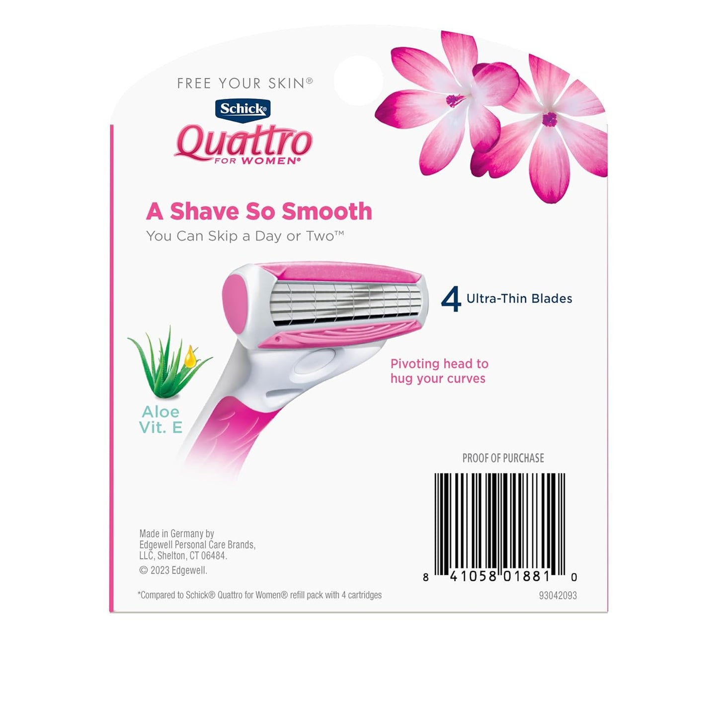 HotSchick Quattro Womens Razor for Shaving Refllls, Razors for Women Value Pack, Ladies Razors for Legs - 8 Count