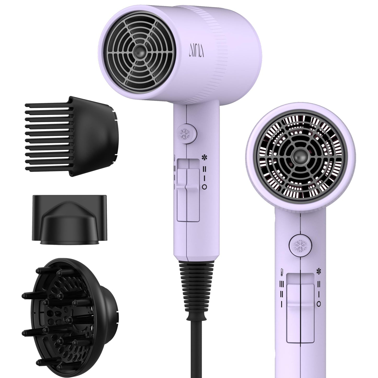 HotAINA Diffuser Hair Dryer Full-Featured Blow Dryer 110V/1600W(Vader Black) | 3 Heat/2 Speed|Cold shut button|Lightweight|Compact Size|High Temp|Low Airflow|Same Results|Less Expense