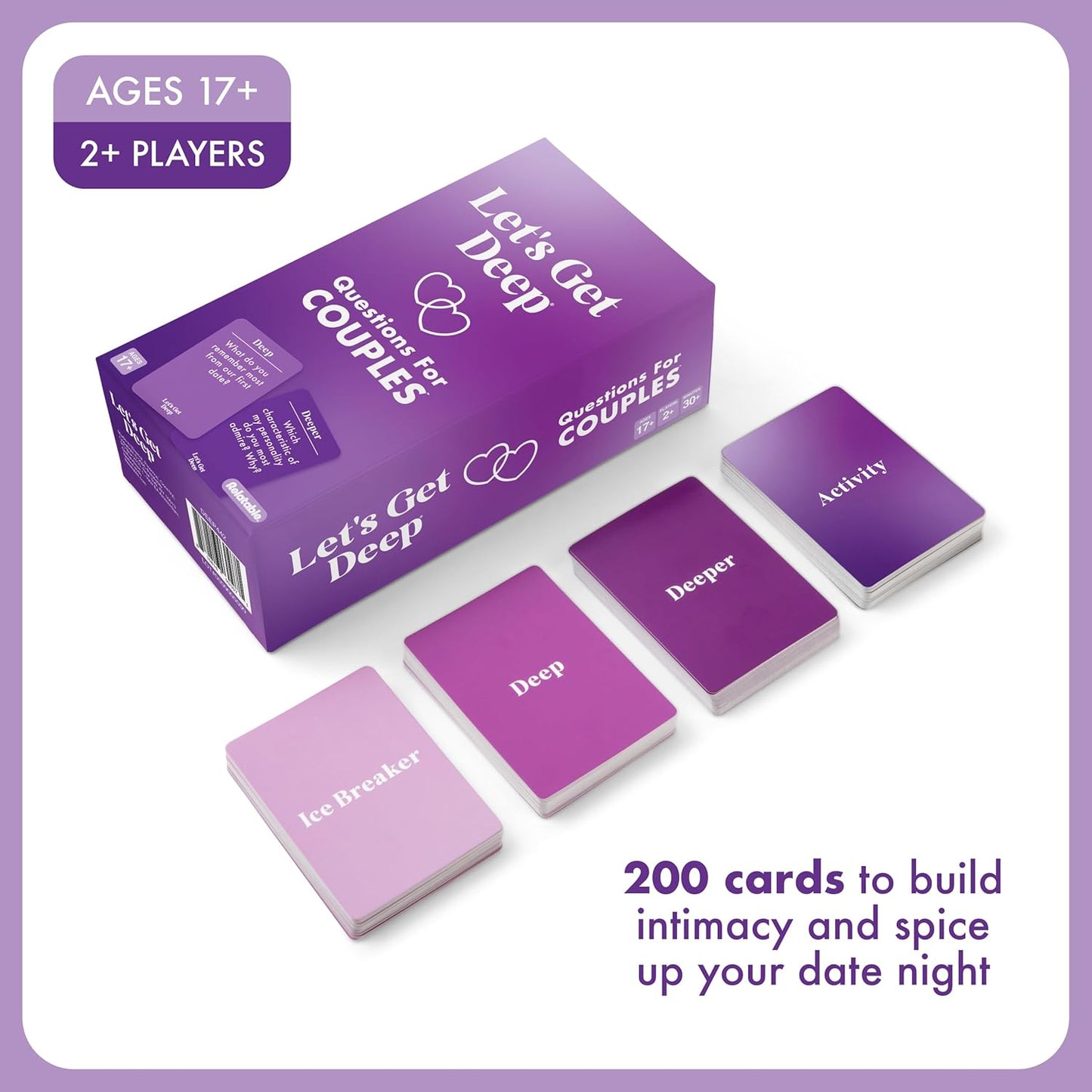 HotLet's Get Deep by Relatable, A Question Card Game for Couples, Great for Date Night Ideas, Couples Gifts, Wedding Gifts, and Long Distance Relationship Gifts, Includes 200 Cards to Build Up Intimacy