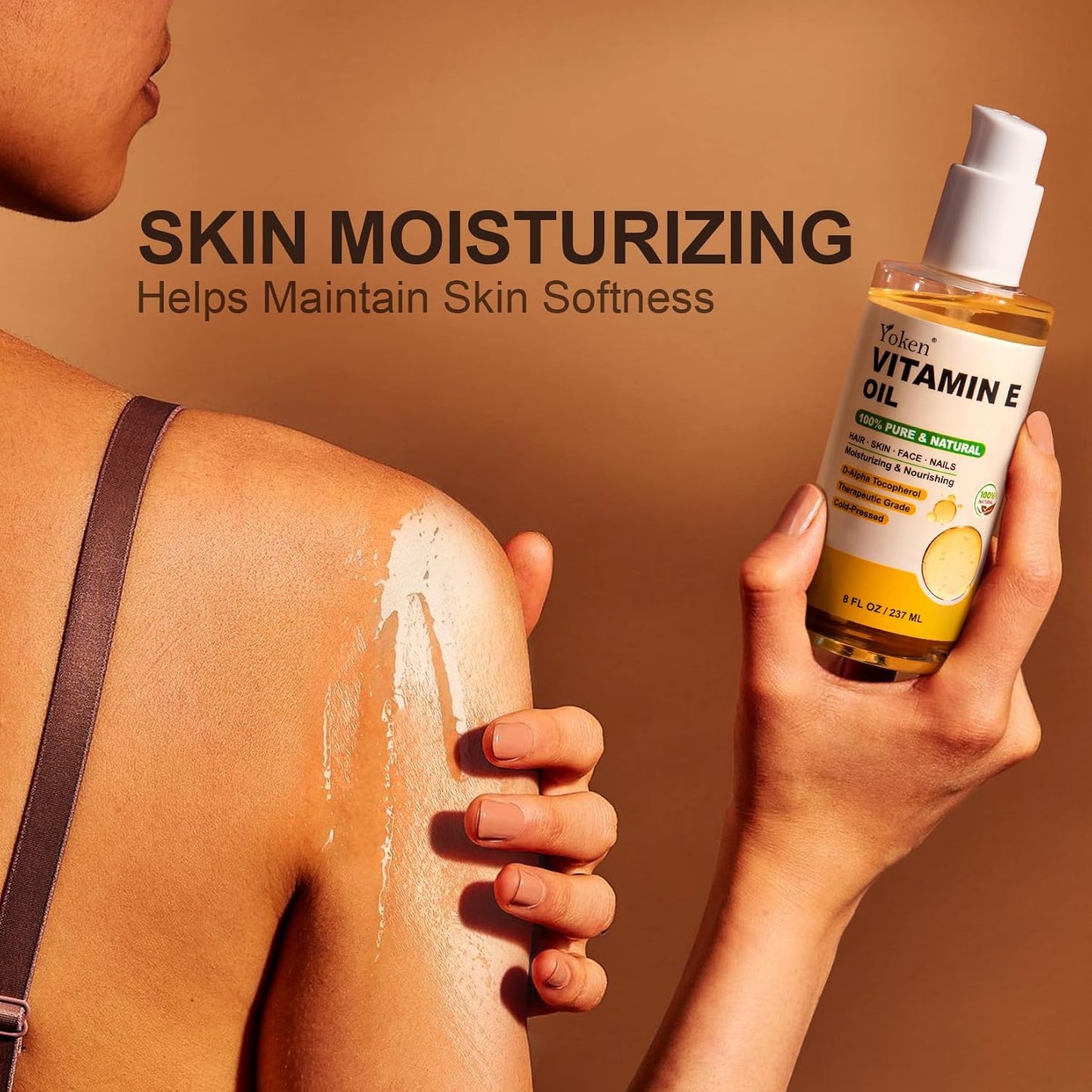 HotYoken Vitamin E Oil for Skin Face Body 8 Oz Cold Pressed Vitamine Body oils | Pure D-Alpha Tocopherol Liquid Nails Vit e Women Moisturizing Dry Skin Unscented Carrier Oil Hydrate Hexane Free After Shower