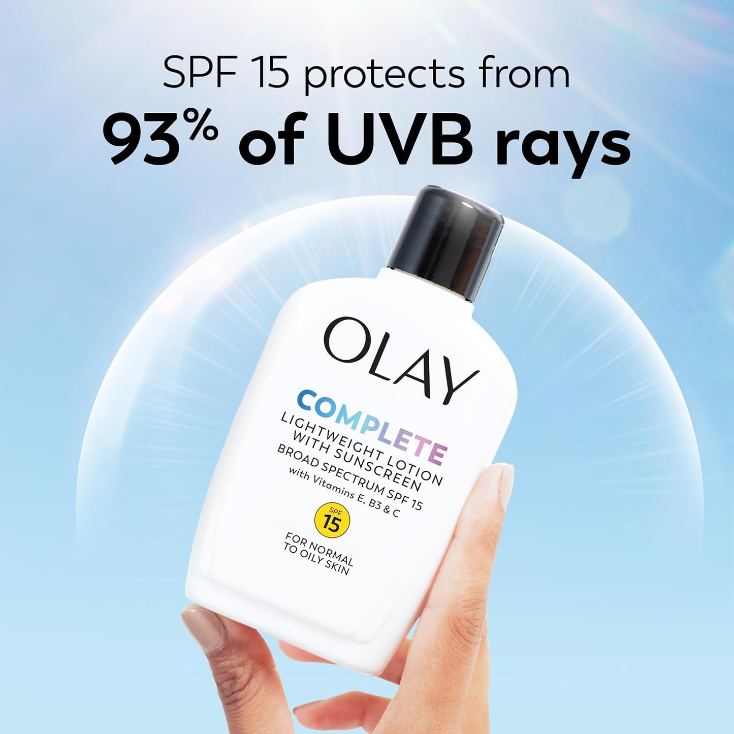 Hot Olay Face Moisturizer, Complete with Sunscreen SPF 15, Daily Facial Lotion for Normal Skin, Lightweight Hydrating Broad Spectrum Sun Protection - Vitamin C, E, and Niacinamide - 6 Oz 2 Pack
