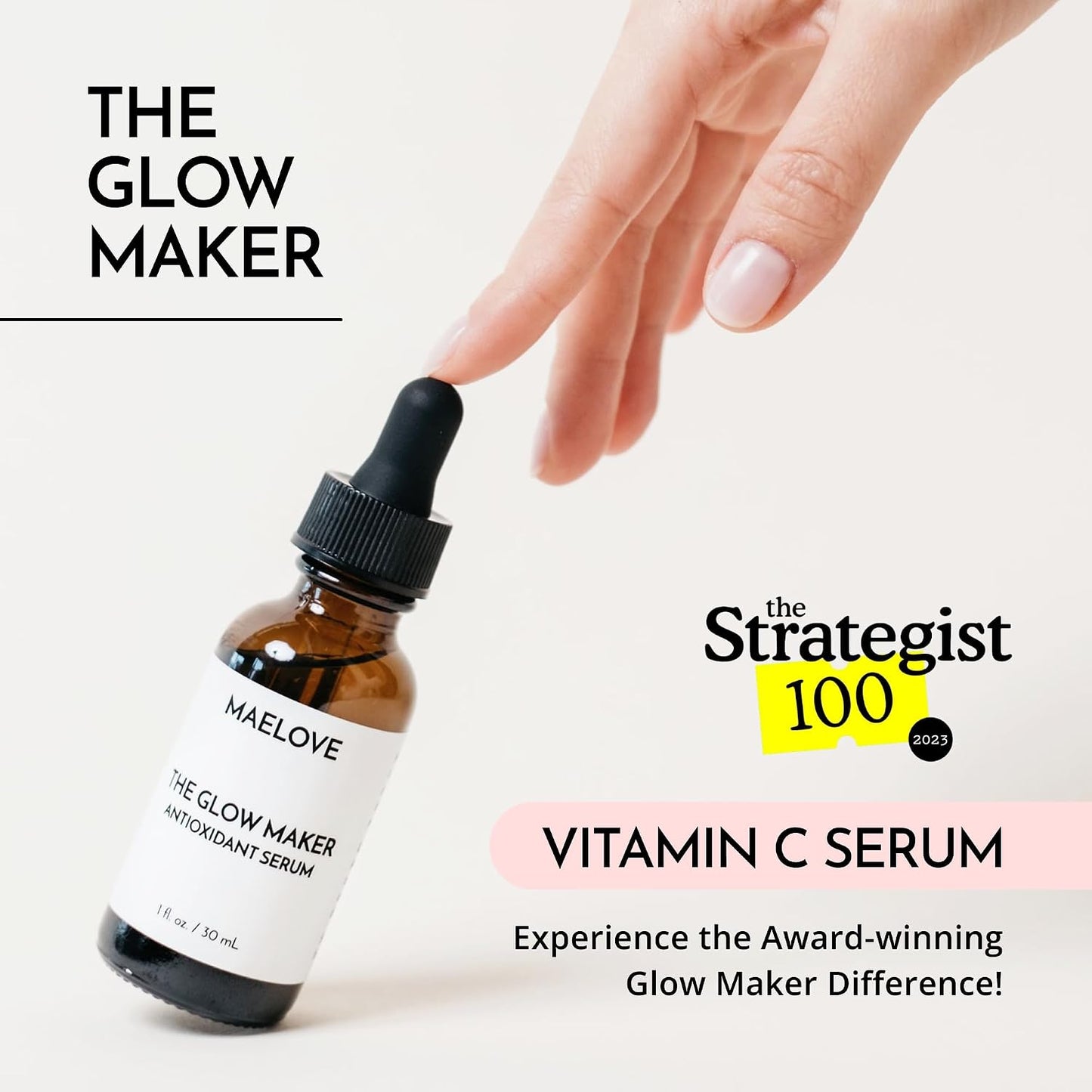 HotMAELOVE Glow Maker Vitamin C Serum with Vitamin E, Ferulic Acid & Hyaluronic Acid, Award-Winning Brightening and Hydrating Facial Serum, Unscented, 1.0 fl oz