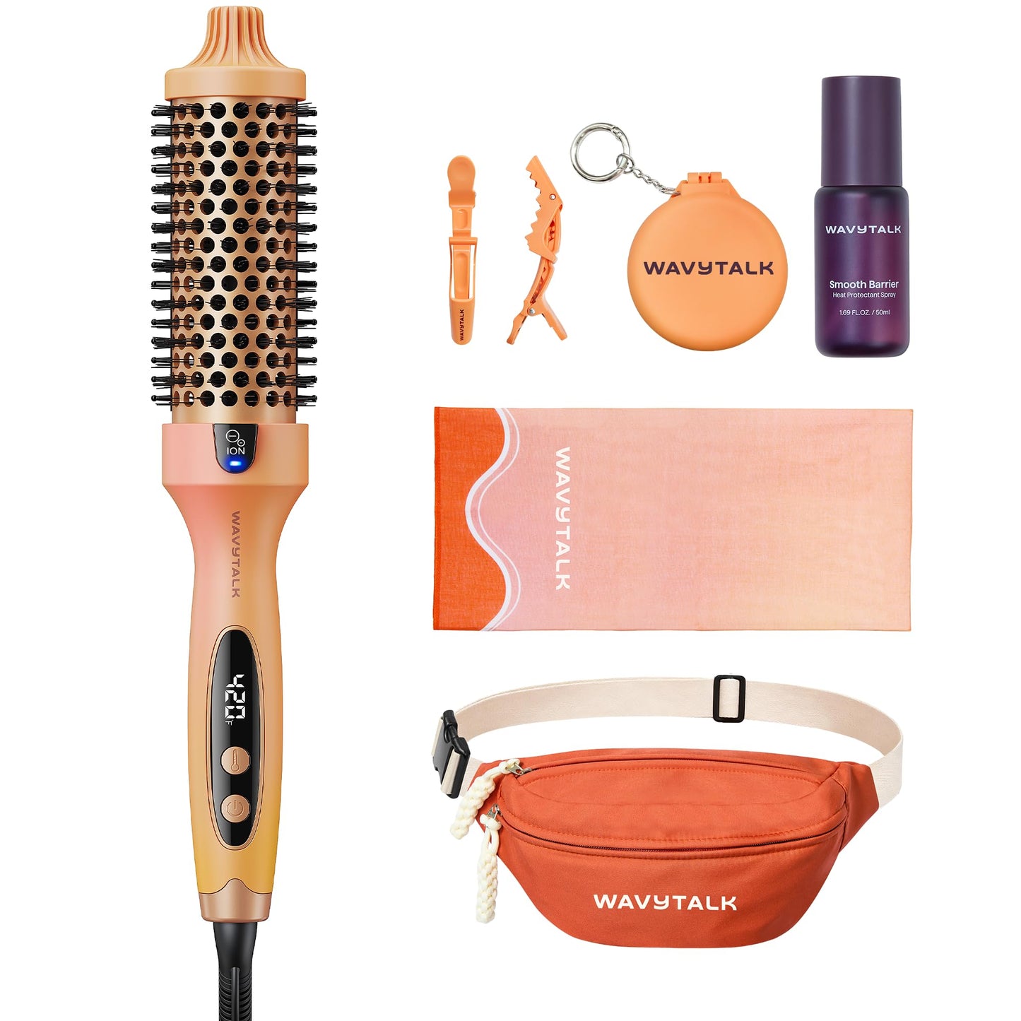 HotWavytalk Thermal Brush Blowout Boost 1.5″ Heat Round Brush for Blowout Look | Negative Ion Technology, Tourmaline Ceramic, 5 Temperature Settings Dual Voltage, Less Damage, Sakura Pink