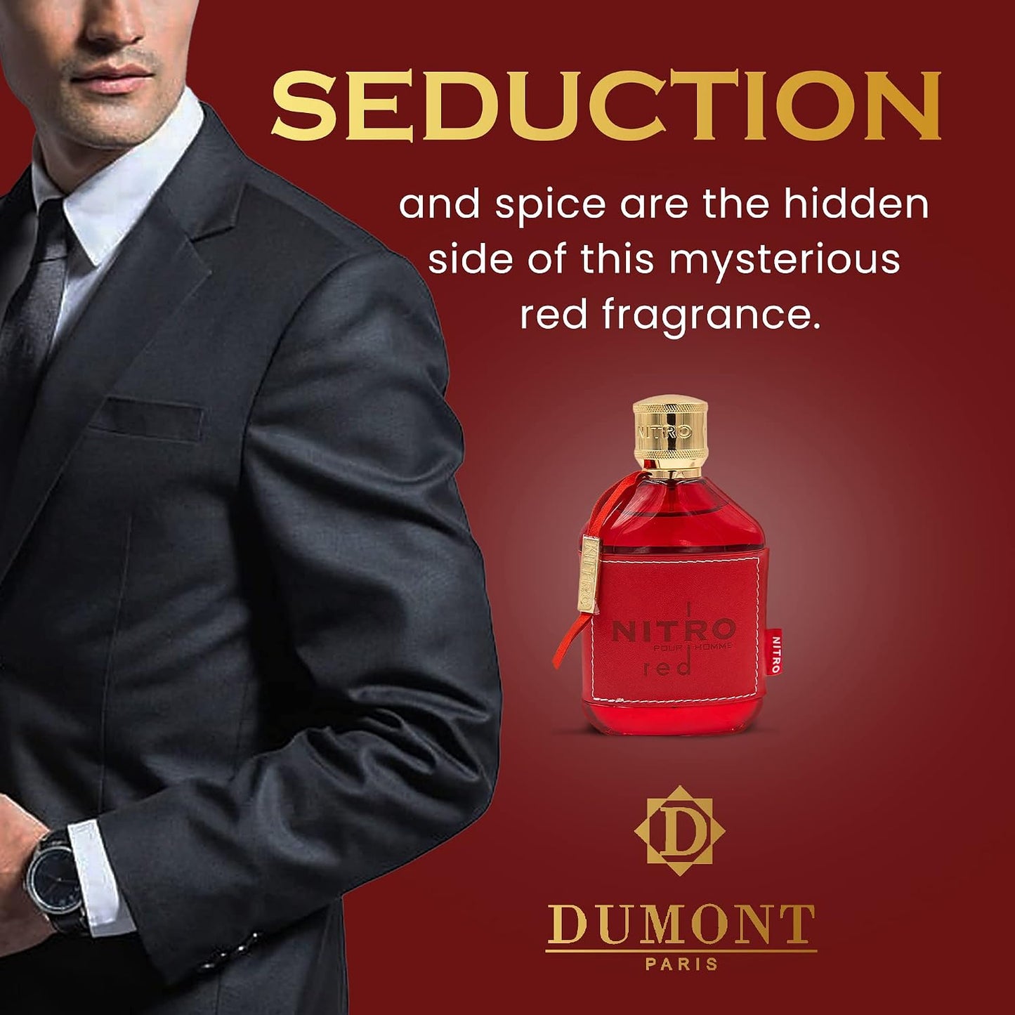 Hot Dumont Nitro Red 3.4 Fl Oz Eau De Parfum for Men – Rich Fruity Woody Floral Fragrance – Luxurious Long Lasting Scent