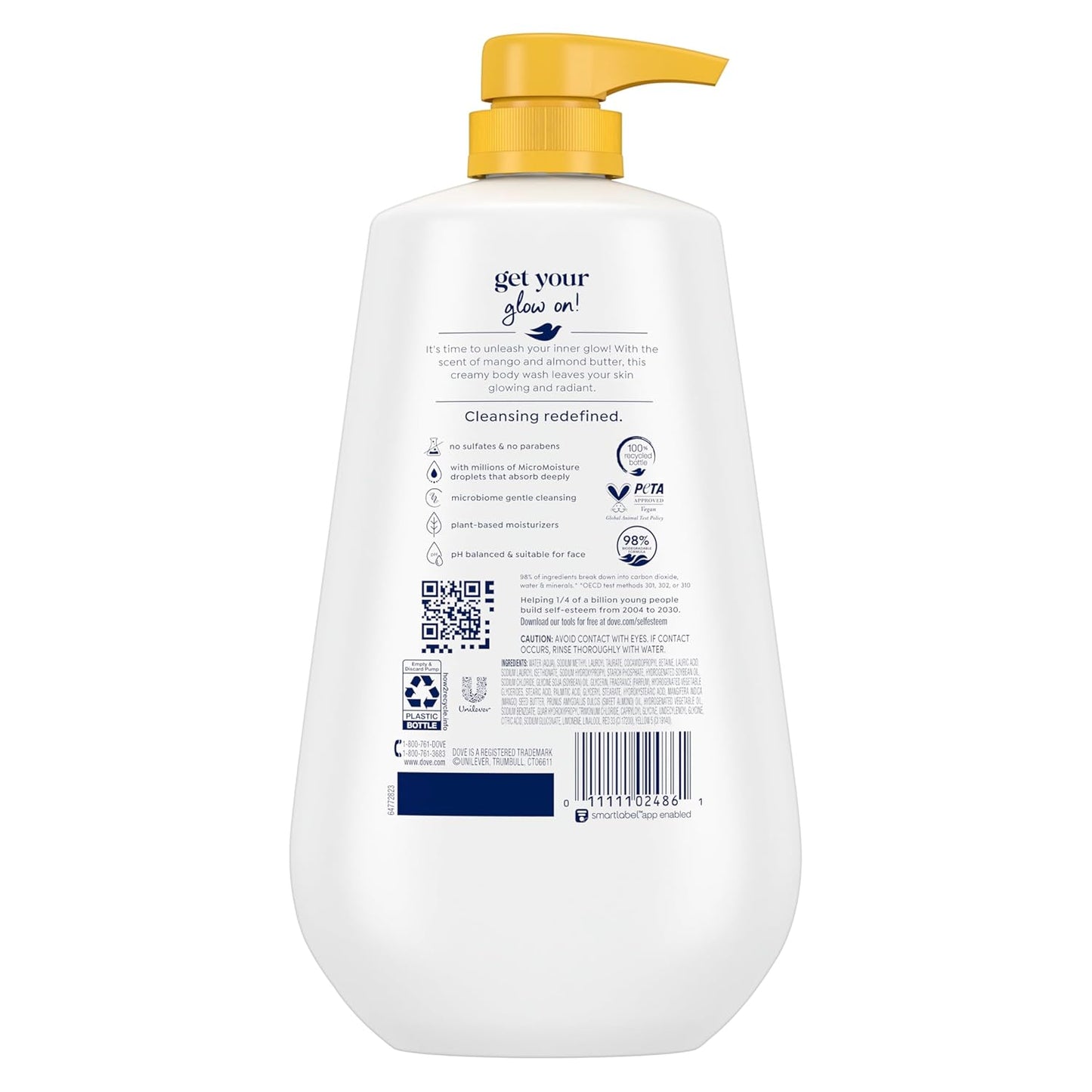HotDove 24hr Lotion Body Wash Glow Mango & Almond Butter, 30.6 oz | Moisturizing body wash with MicroMoisture for radiant-looking skin
