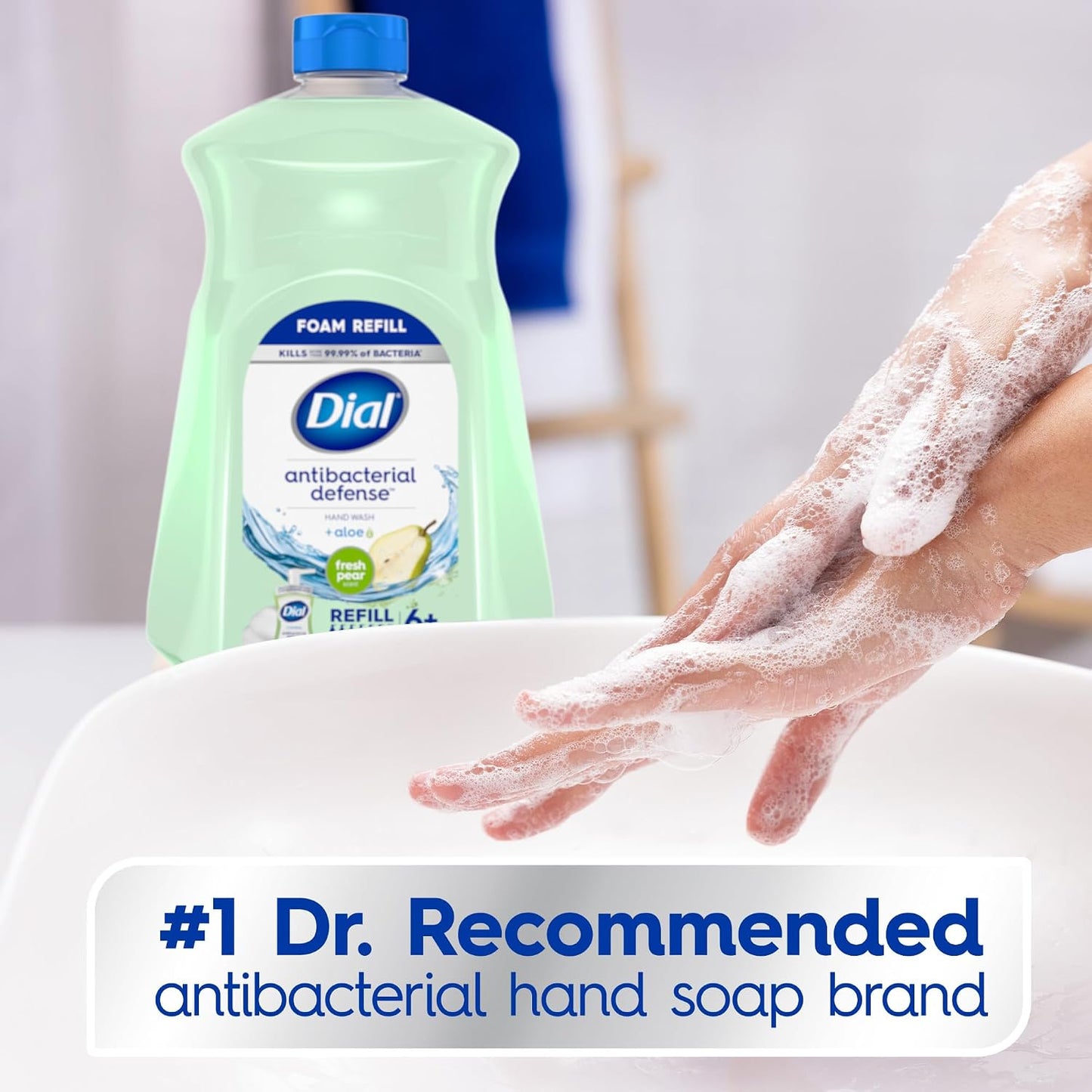HotDial Antibacterial Defense Foaming Hand Soap + Aloe, Fresh Pear Scent, 52 Fl Oz Hand Soap Refill, Dermatologist-Tested, Gentle on Skin