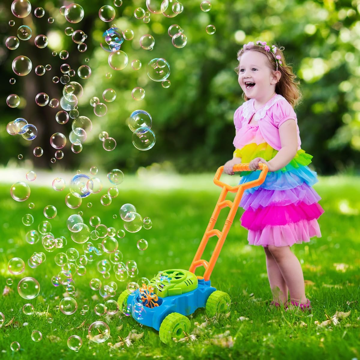 HotLydaz Bubble Lawn Mower for Toddlers 1-3, Kids Bubble Machine for 1-Year-Old Boys Toy Gifts, Gardening Easter Basket Stuffers Birthday Toys, Push Summer Outdoor Toys for Preschool Baby Boys Age 1 2 3
