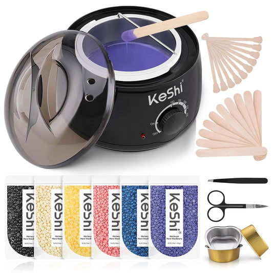 HotKeShi Waxing Kit, Painless Hair Removal Wax Warmer with 6 Bags Hard Wax Beans for Full Body, Legs, Face, Eyebrows & Bikini— Ideal for Both Women & Men