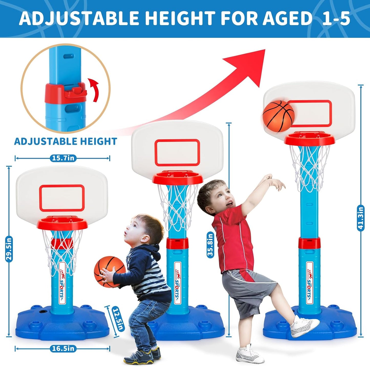 HotToddler Basketball Hoop Indoor for Age 1-3, Adjustable Kids Basketball Hoops, Mini Basketball Hoop with 3 Balls for Outdoor Poolside, Birthday Christmas Sport Toys Gift for Baby Boys Girls Age 1 2 3 4