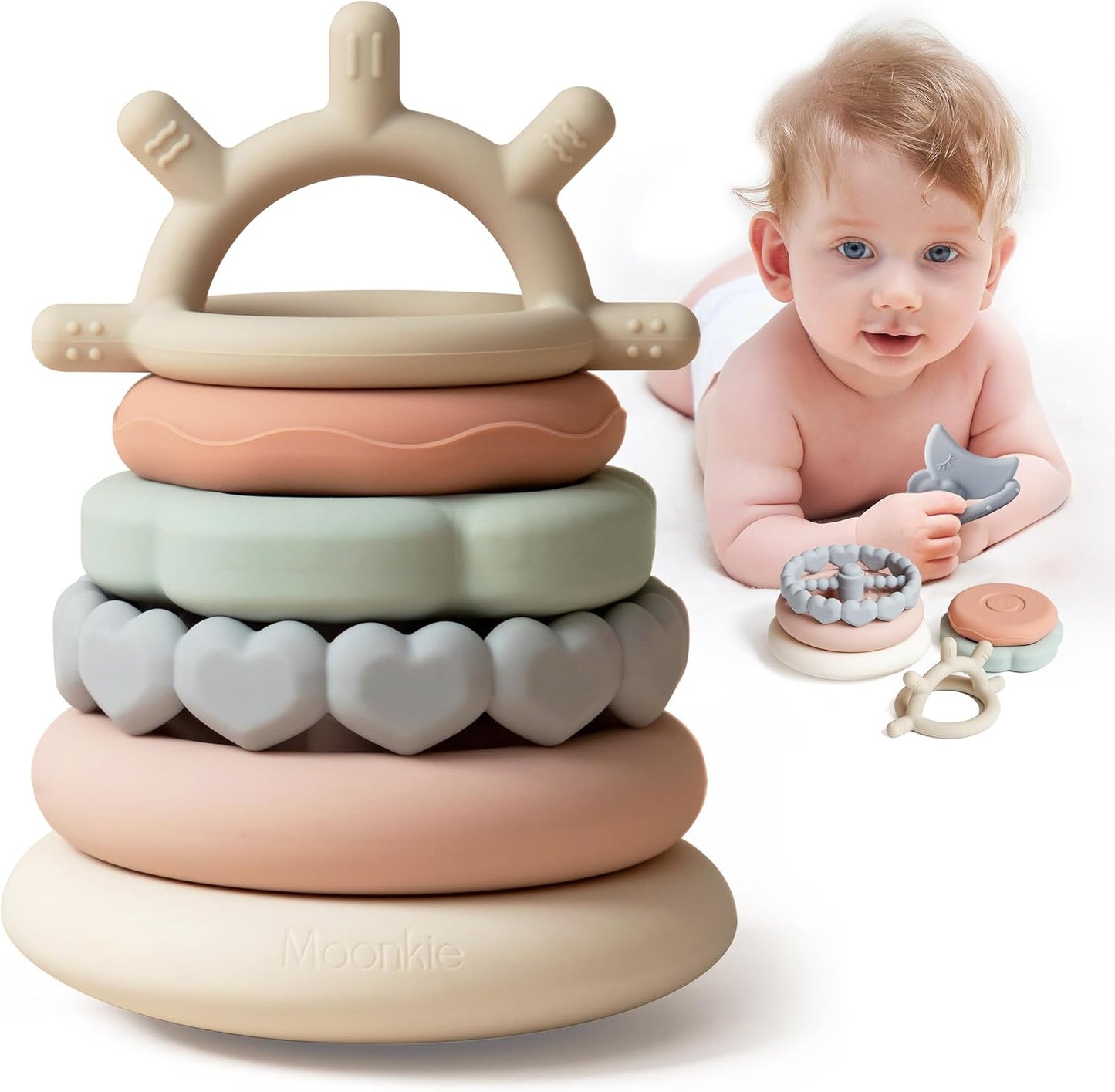 HotMoonkie Stacks of Circles Soft Teething Toy | Educational Learning Baby Toy | Stacking Ring Toys for Babies Boy and Girl | 7 Piece Teethers Set
