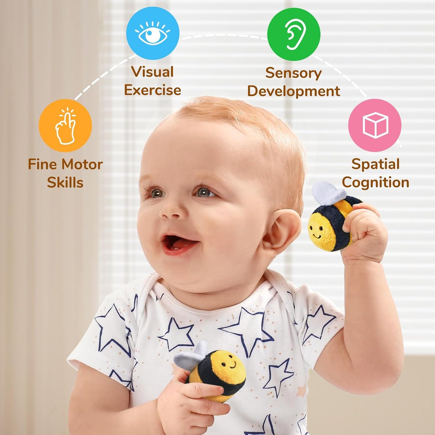 Hot JoyCat Baby Toys 6-12 Months - Soft Baby Beehive with 5 Sensory Bees - Rattle, Crinkle Paper, Squeaker, Mirror, Busy Montessori Soft Toys for Toddlers 0-3 Years Old - Baby Easter Basket Stuffers Gift