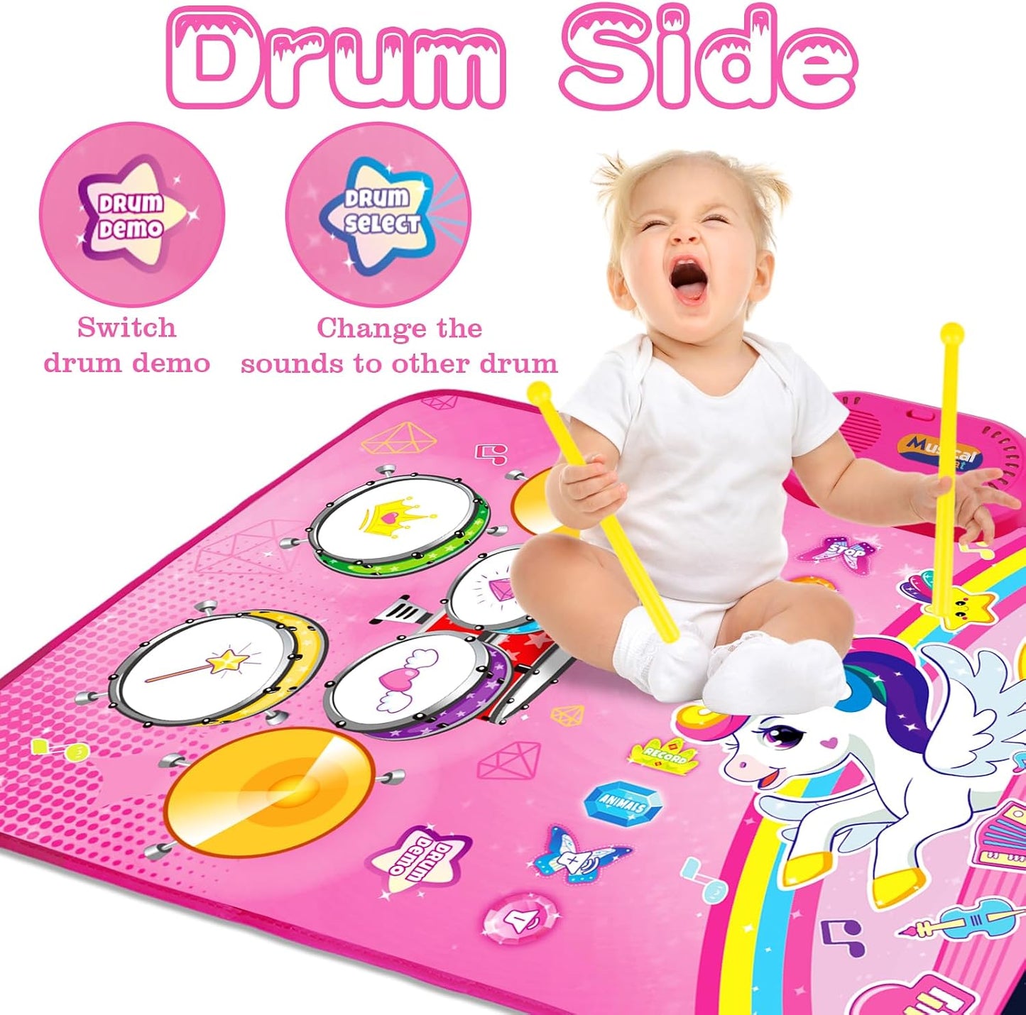 Hot Toys for 1 Year Old Girl Gifts: Baby Music Mat Toddler Toys Age 1-2 - 3 in 1 Piano Drum Animal Touch Unicorn Toy - Infant Musical Toy 12-18 Months Babies Birthday Easter Gifts for 1 2 3 Year Old Girls