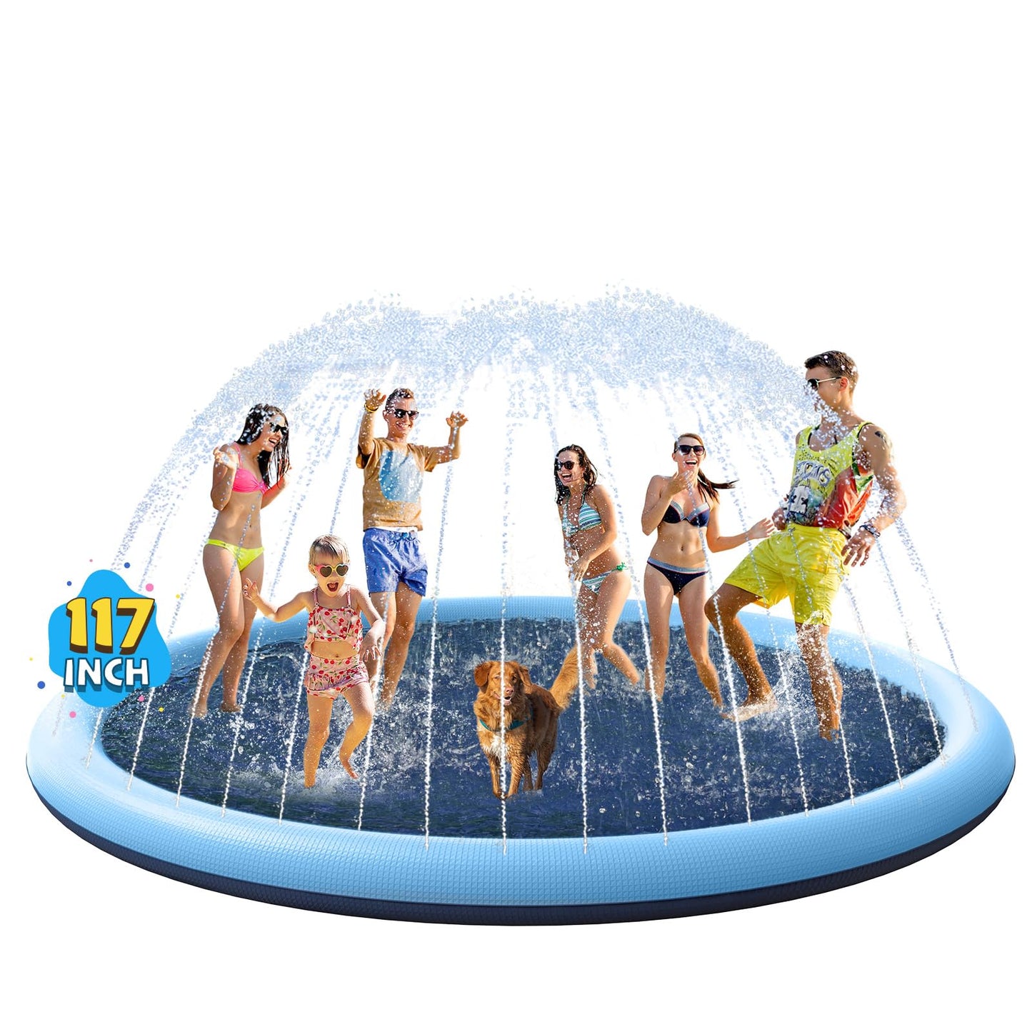 HotVISTOP Non-Slip Splash Pad for Kids and Dog, Thicken Sprinkler Pool Summer Outdoor Water Toys - Fun Backyard Fountain Play Mat for Baby Girls Boys Children or Pet Dog (59 inch, Blue&Blue)
