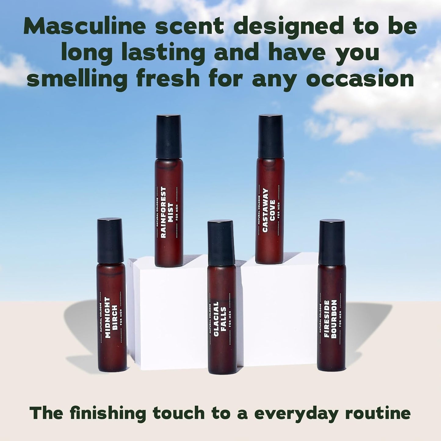 Hot Dr. Squatch Natural Cologne for Men - Mini Cologne Trial Set - Midnight Birch, Rainforest Mist, Glacial Falls, Castaway Cove, Fireside Bourbon (0.17 fl oz, 5-Pack)