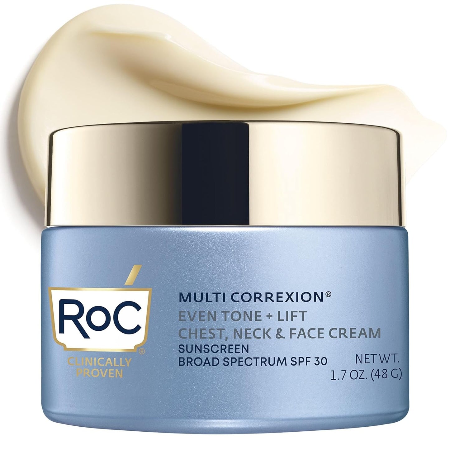 HotRoC Multi Correxion 5 in 1 Chest Neck Face Moisturizer Face Cream with SPF 30 for Visible Wrinkle and Neck Firming and Tightening, Oil Free Skin Care, 1.7 oz (Packaging May Vary)