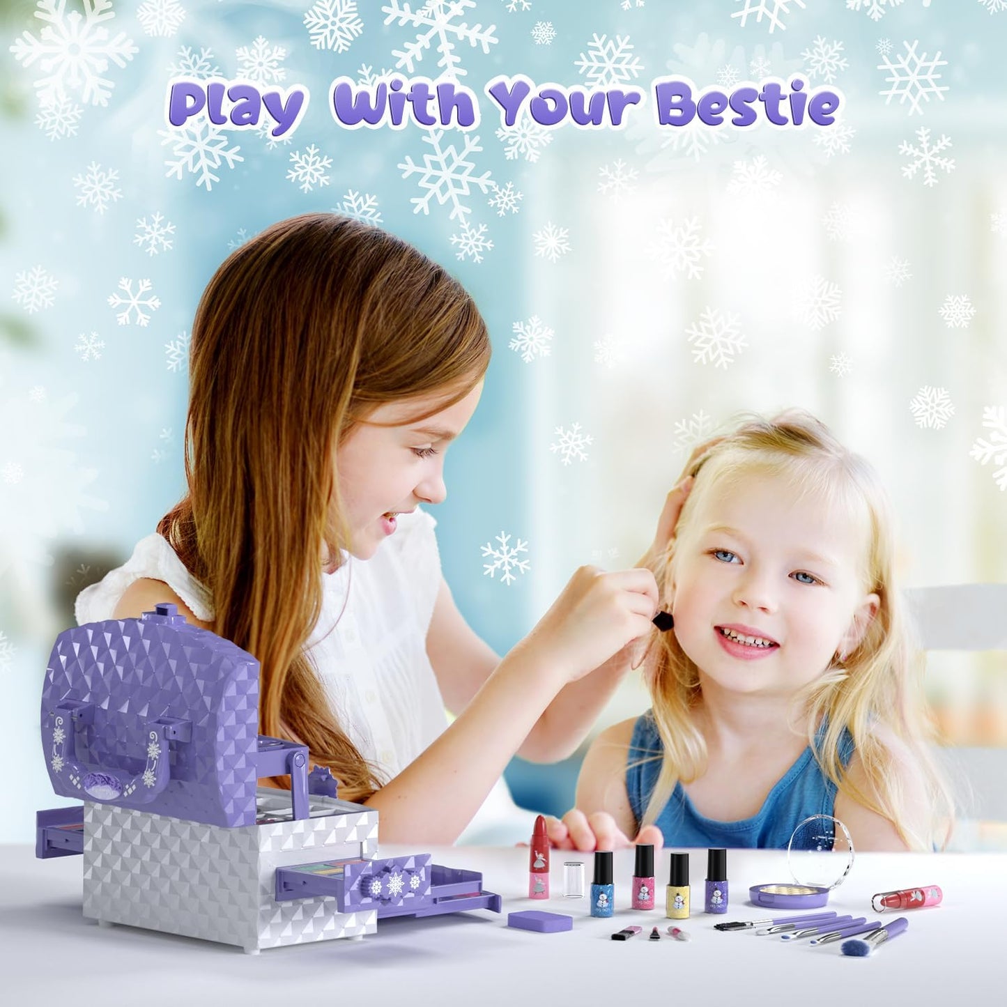 HotPERRYHOME Kids Makeup Set for Girl 56 Pcs Washable Real Cosmetic, Non-Toxic Frozen Toys Toddler Makeup Kit, 2026 New CPF Sustainable Materials Birthday Gift for 3 4 5 6 7 8 9 10 11 12 Year Old Girls