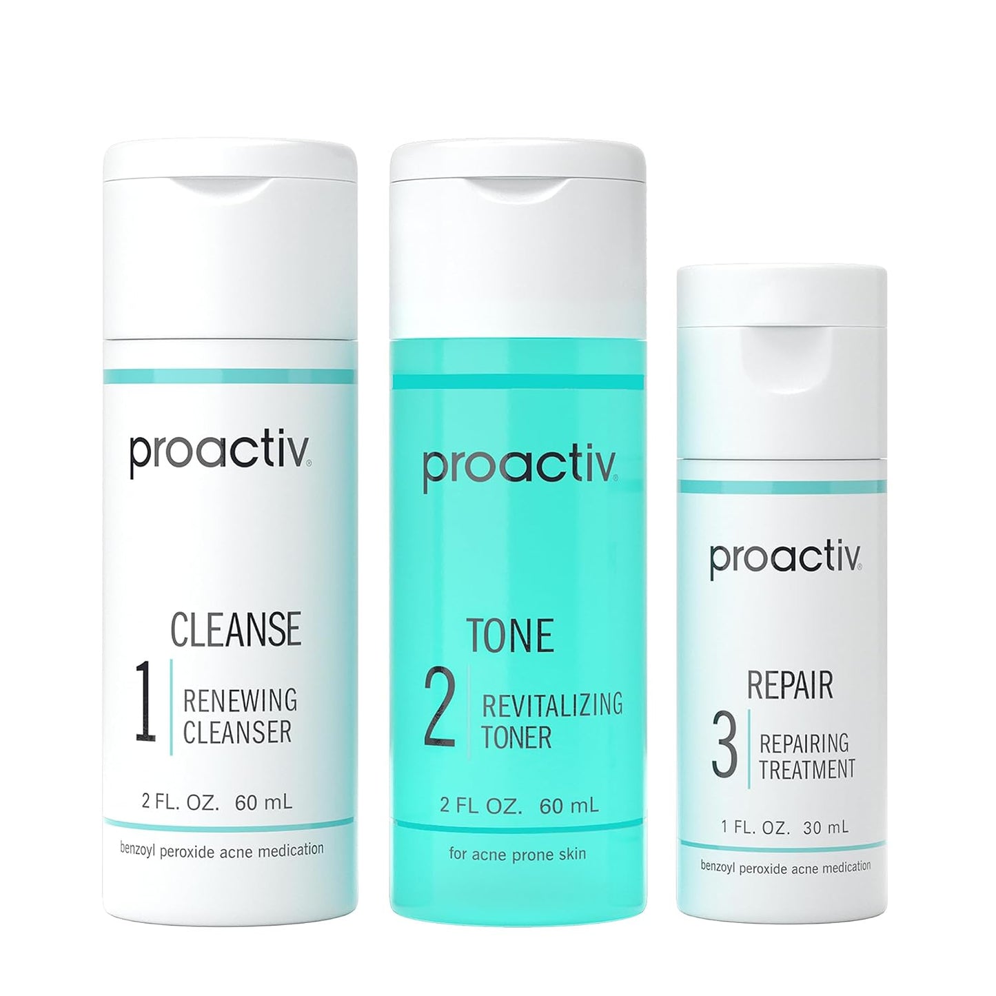 HotProactiv 3 Step Acne Treatment - Benzoyl Peroxide Face Wash, Repairing Acne Spot Treatment for Face and Body, Exfoliating Toner - 30 Day Complete Acne Skin Care Kit