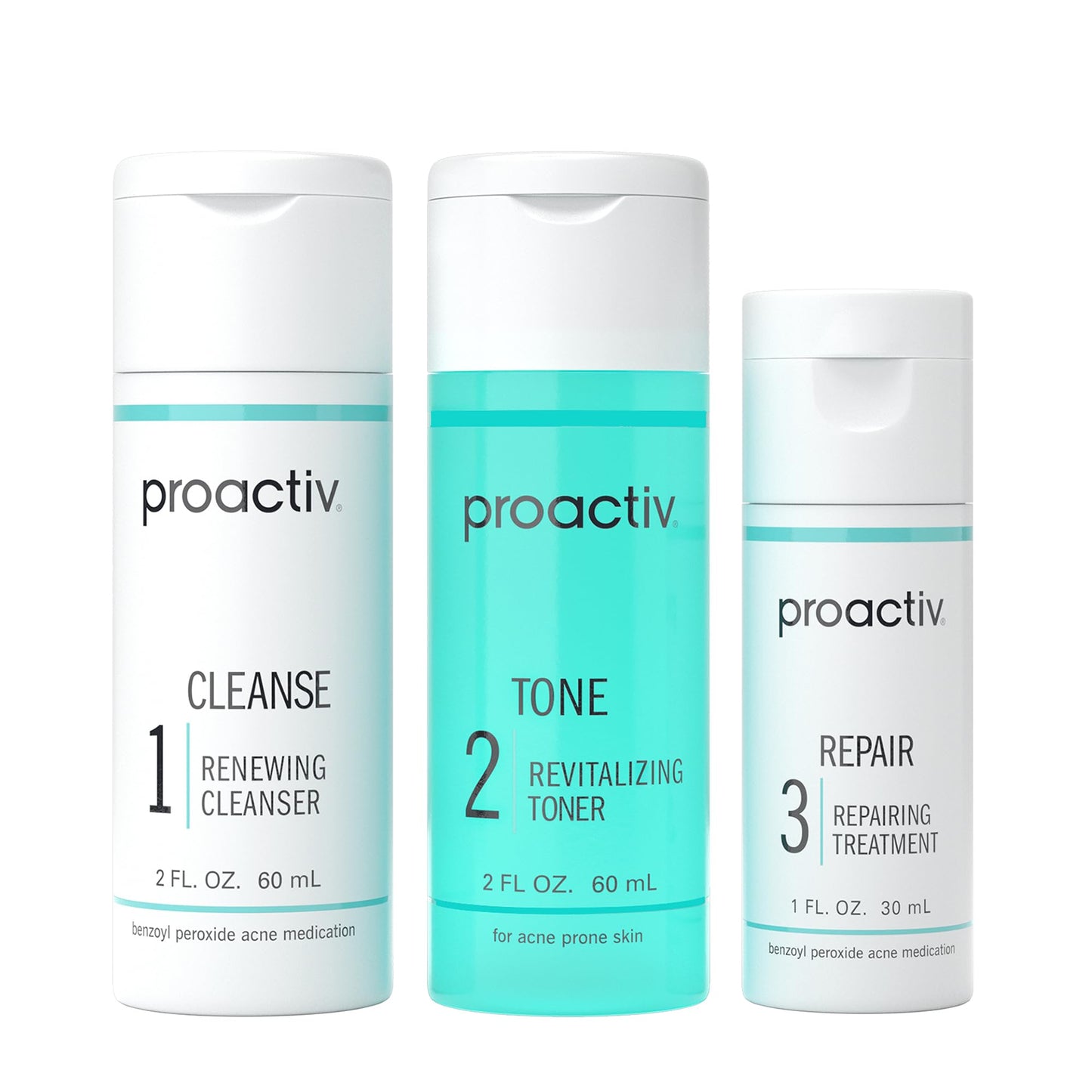 HotProactiv 3 Step Acne Treatment - Benzoyl Peroxide Face Wash, Repairing Acne Spot Treatment for Face and Body, Exfoliating Toner - 30 Day Complete Acne Skin Care Kit