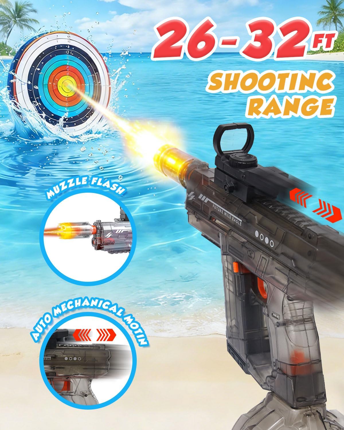 Hot 2 Pack Electric Water Gun for Adults Kids: Light Up Automatic Squirt Guns, 26-32FT Long Range, 800CC Capacity, Summer Outdoor Pool Games for Ages 8-12, Beach Backyard Party Toys Gift Boys