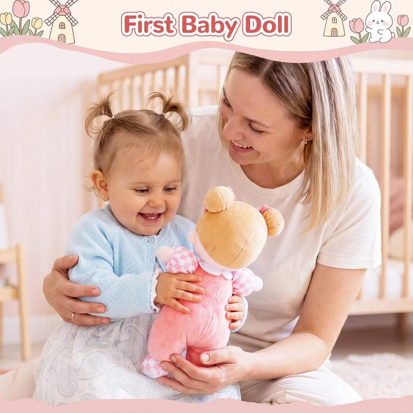 Hot OUOZZZ Soft Plush Baby Doll 10" Tulip Pink Snuggle Buddy | First Birthday Toys for 1 Year Old Girl, Ideal 1 Year Old Girl Gifts & Baby Girl Gifts, Cuddly Toy for Infants & Toddlers