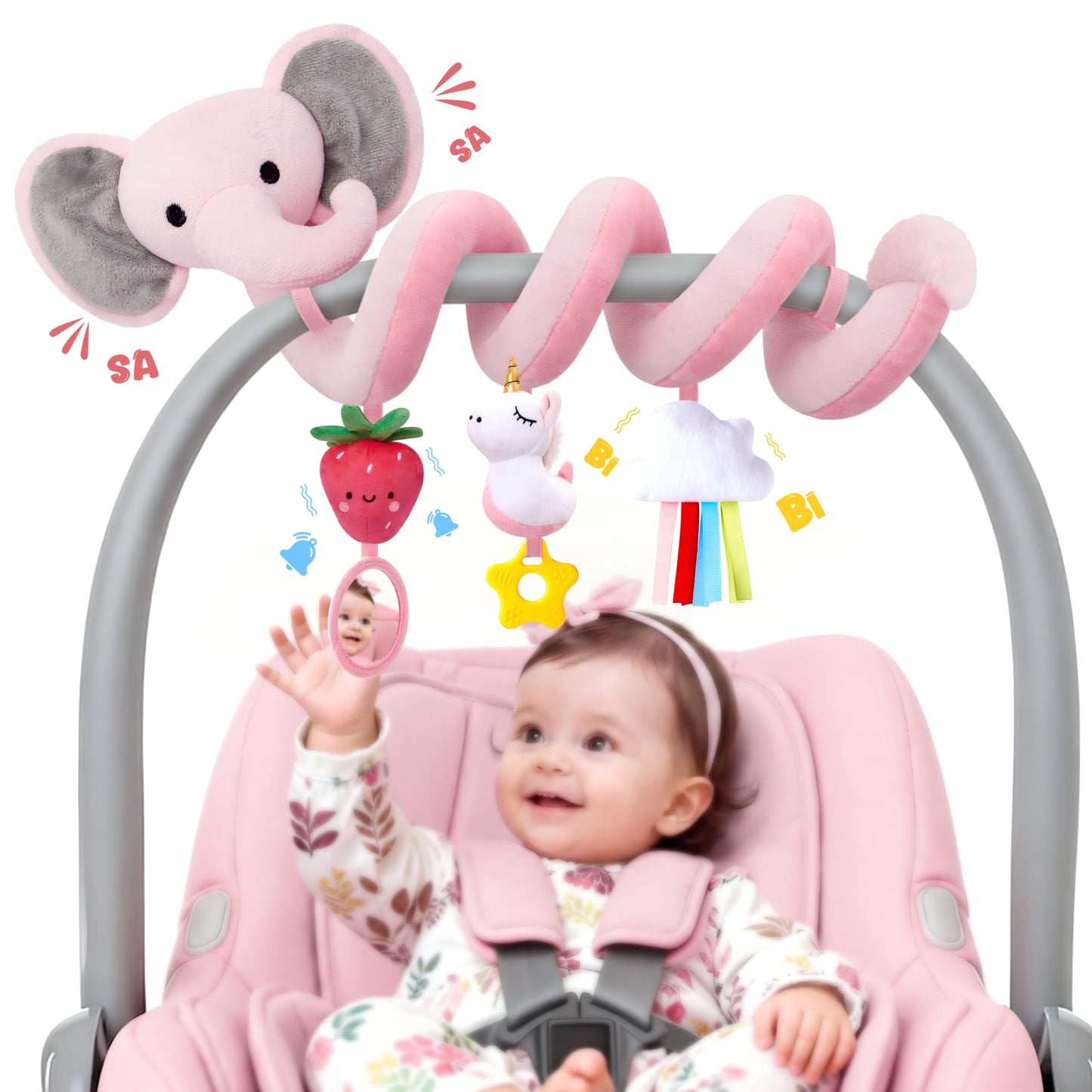 HotSpiral Car Seat Baby Toys 0-6 Months, Infant Carseat High Contrast Sensory Toys Hanging Stroller Accessories, Newborn Shower Gifts for Baby Boys Essentials Stuff, Cute Black and White Cow