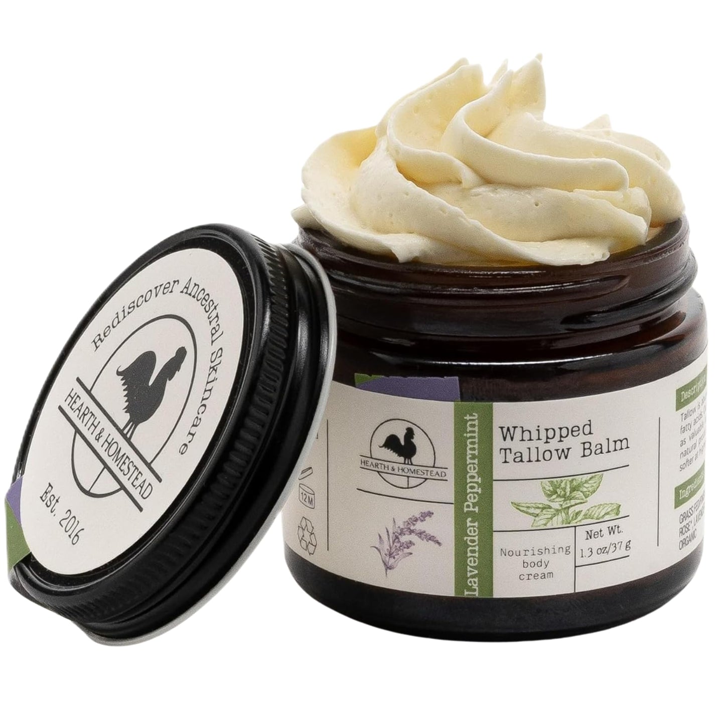 HotHearth & Homestead Whipped Beef Tallow for Skin & Face - 100% Grass Fed, Eczema Cream & Body Butter - Organic Olive Oil, Calendula & Rose - Lotion & Hand Moisturizer for Dry Skin, Unscented, 1.3oz