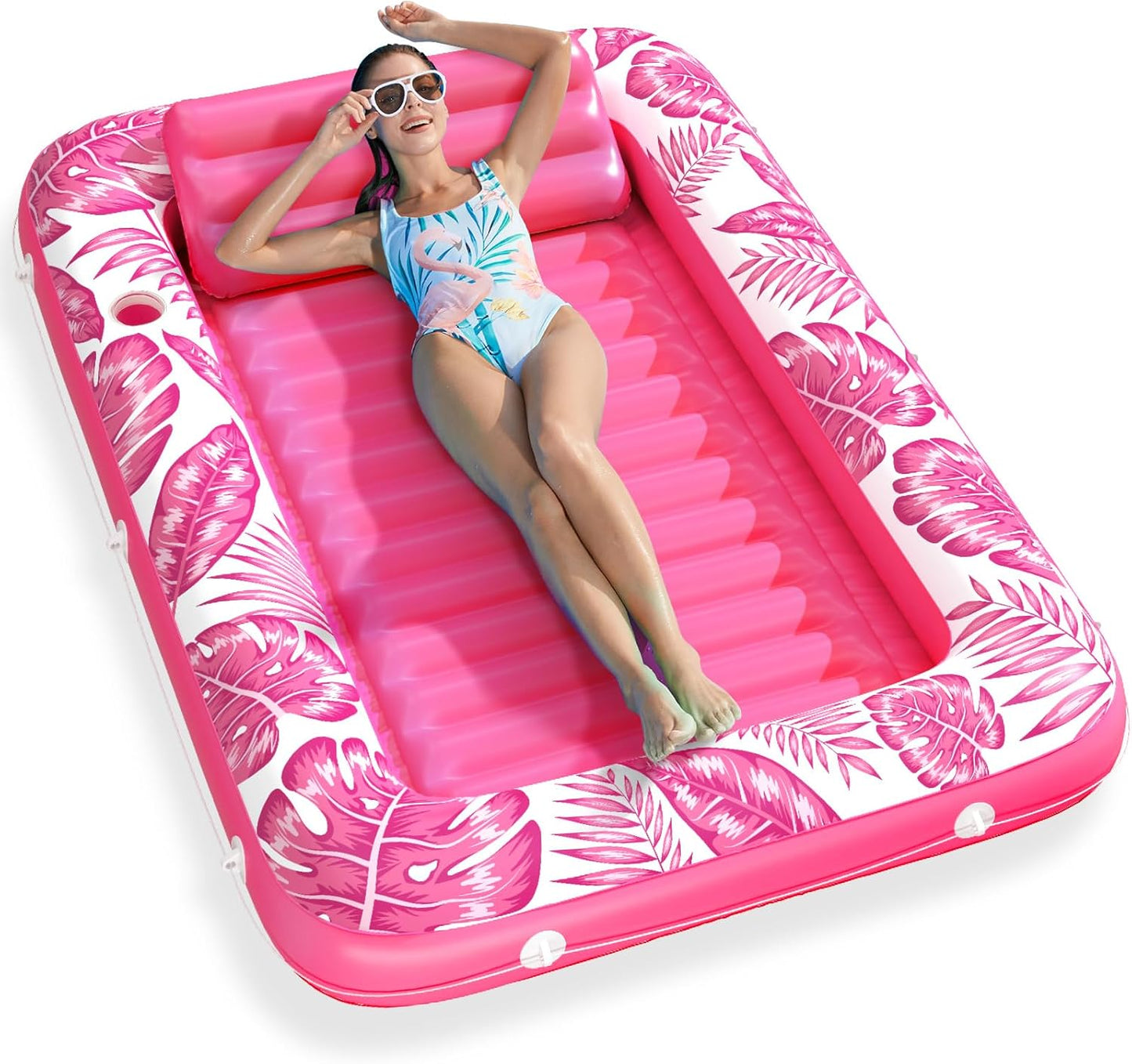 Hot Inflatable Tanning Pool Lounger Float - Jasonwell 4 in 1 Sun Tan Tub Sunbathing Pool Lounge Raft Floatie Toys Water Filled Tanning Bed Mat Pad for Adult Blow Up Kiddie Pools Kids Ball Pit (Rose,L)