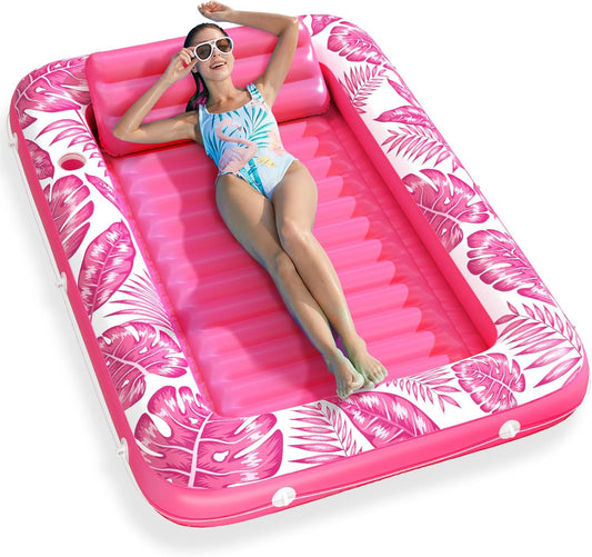 Hot Inflatable Tanning Pool Lounger Float - Jasonwell 4 in 1 Sun Tan Tub Sunbathing Pool Lounge Raft Floatie Toys Water Filled Tanning Bed Mat Pad for Adult Blow Up Kiddie Pools Kids Ball Pit (Rose,L)