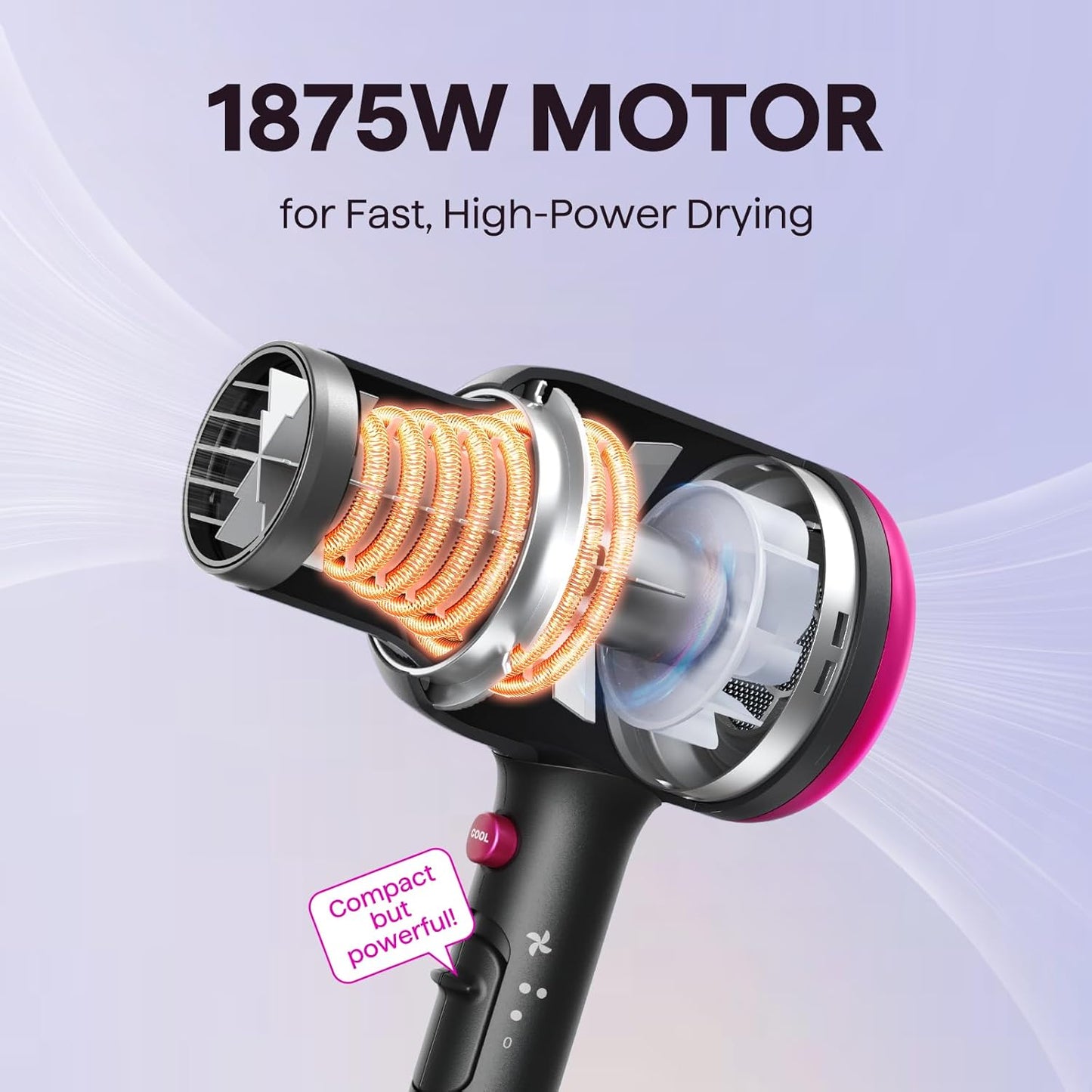 HotWavytalk Hair Dryer with Diffuser, Blown Away Ionic Hair Dryer for Curly Hair with Comb, 1875W Fast Drying Blow Dryer with Ceramic Technology, 3 Attachments for All Hair Types, Light and Quiet, Black