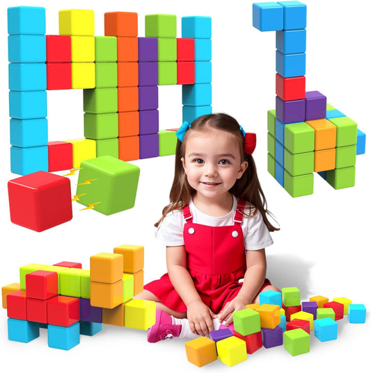 Hot Magnetic Building Blocks, 1.65 inch Large Magnetic Stacking Cubes for Toddlers, Sensory & Montessori Toys for Boys & Girls 1 2 3 Years Old (24 PCS)