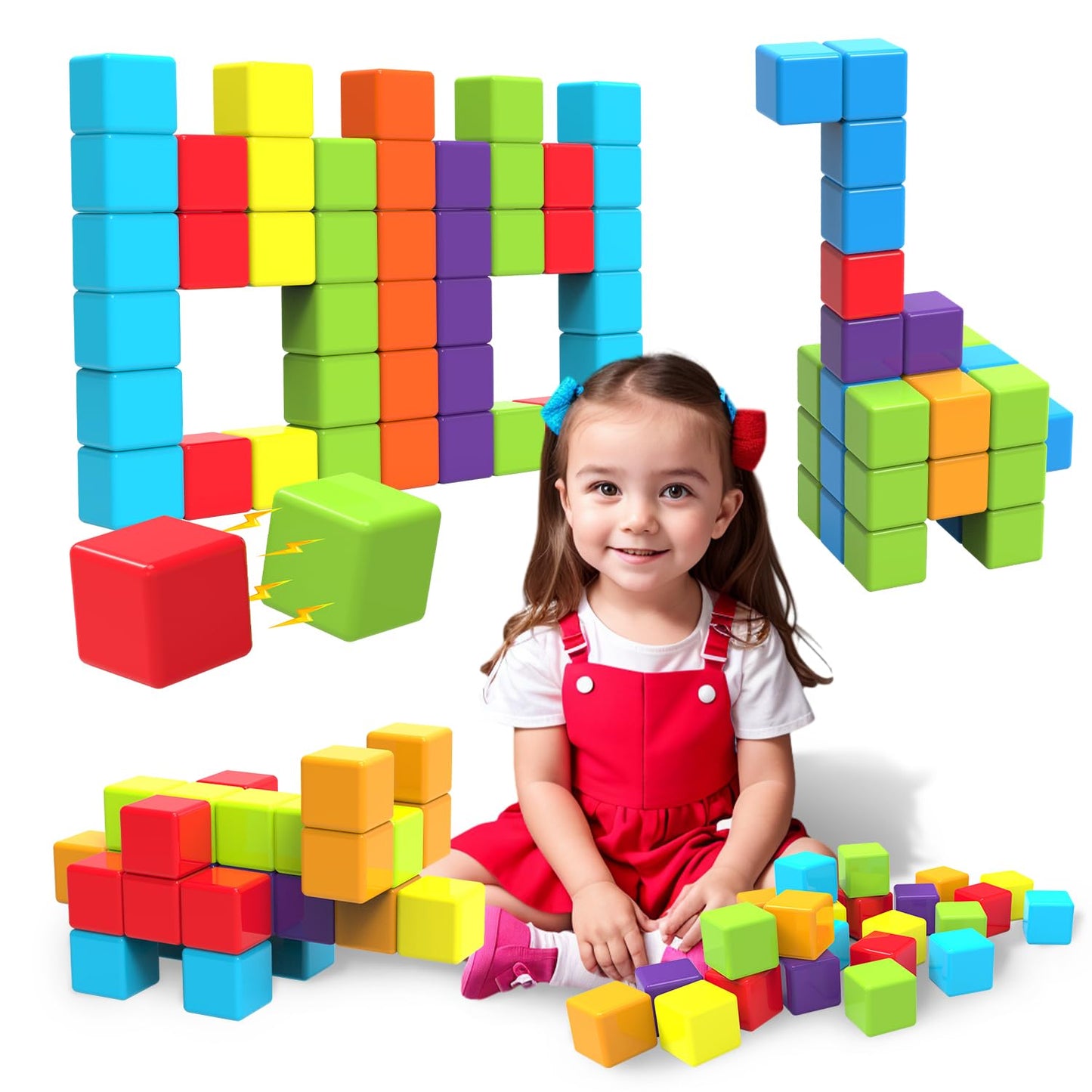 Hot Magnetic Building Blocks, 1.65 inch Large Magnetic Stacking Cubes for Toddlers, Sensory & Montessori Toys for Boys & Girls 1 2 3 Years Old (24 PCS)