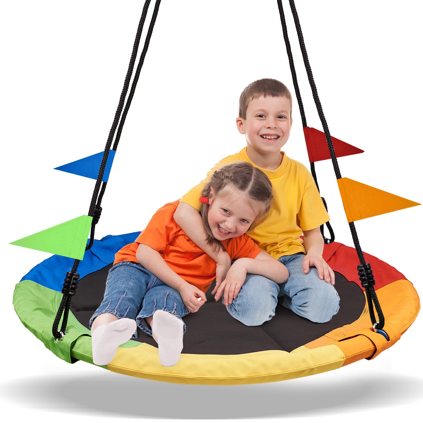 Hot PACEARTH 40 Inch Saucer Tree Swing Flying 900lb Weight Capacity 2 Added Hanging Straps Adjustable Multi-Strand Ropes Colorful Safe and Durable Swing Seat for Children