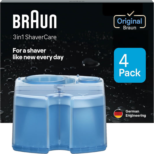 HotBraun Clean & Renew Refill Cartridges CCR, Replacement Shaver Cleaner Liquid Solution for Clean&Charge System, Pack of 4