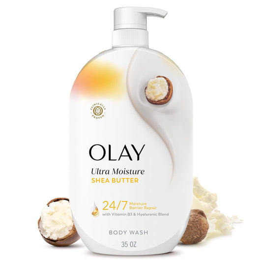 HotOlay Body Wash for Women, Ultra Moisture, 24/7 Moisture Barrier Repair, Hydrating Formula for Visibly Healthy Soft Skin, Vitamin B3 & Hyaluronic Blend, For All Skin Types, Shea Butter Scent, 35 fl oz
