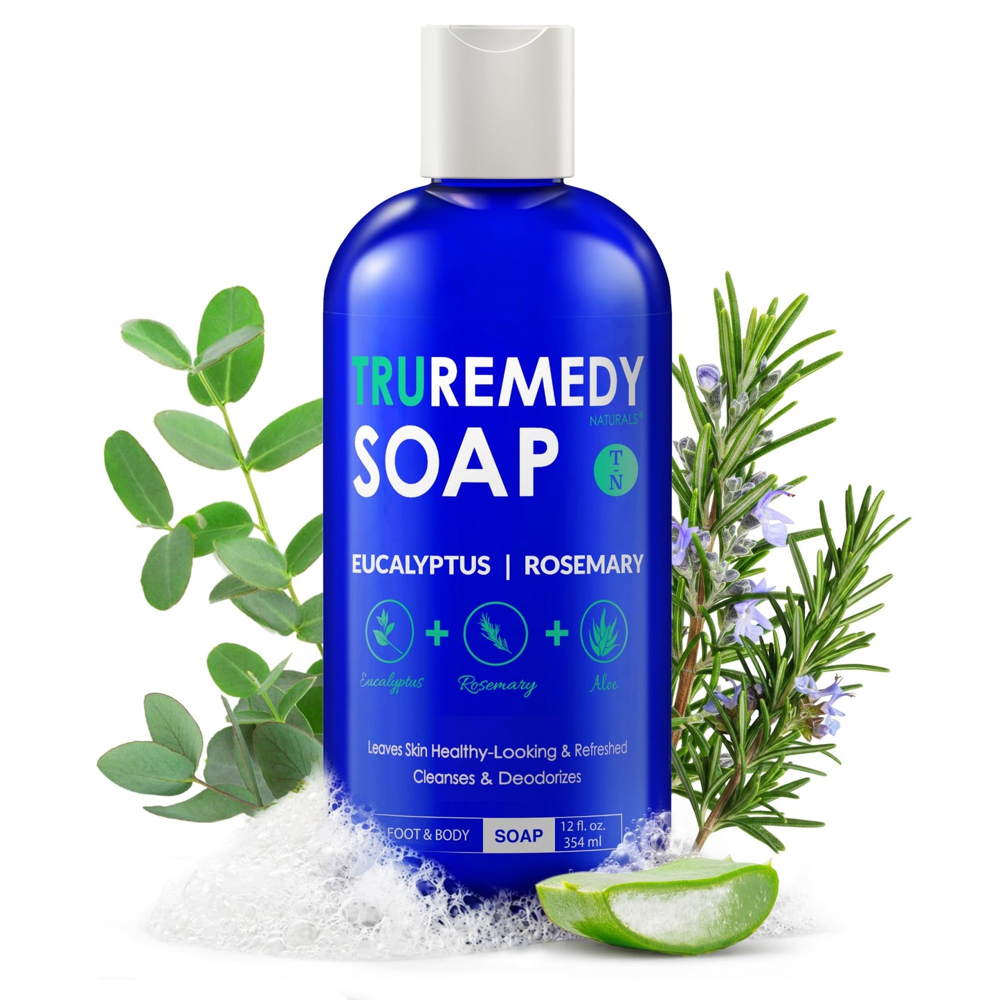 HotTruremedy Naturals 12 oz Tea Tree Oil Body Wash - Invigorating Tea Tree Soap with Peppermint, Aloe, Eucalyptus, Coconut and Olive Oil - Refreshing Body Wash for Men and Women - Shower Gel Cleanser