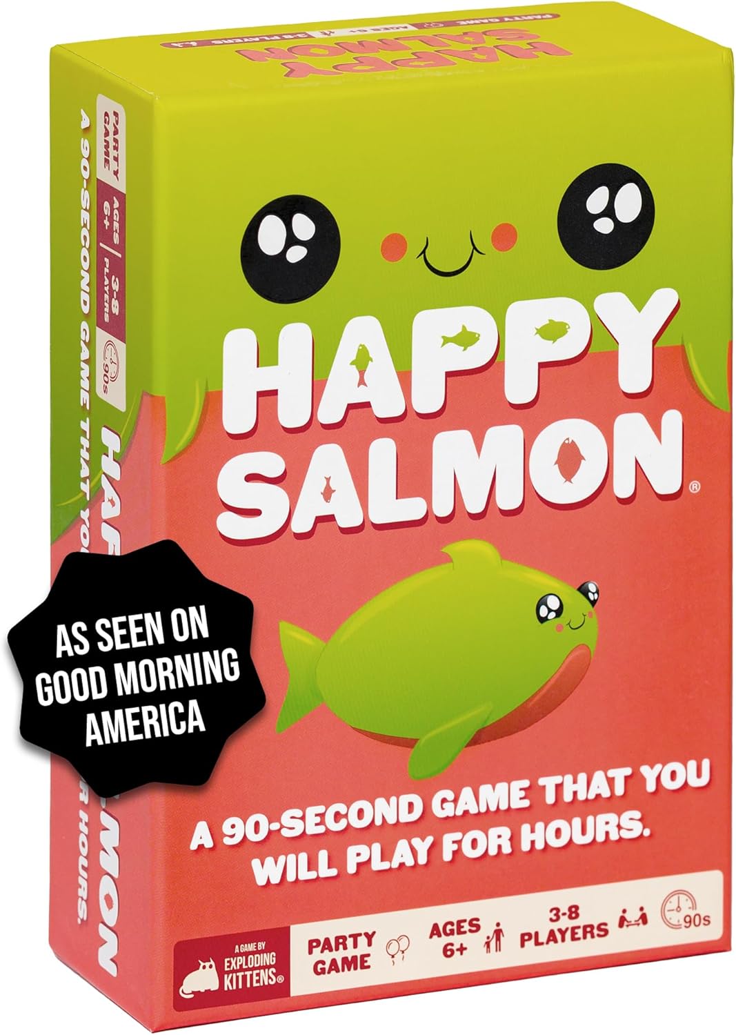 HotExploding Kittens Happy Salmon Matching Card Game, 3-8 Players, Ages 6+ | Frantically shout your actions, find a matching player, complete the action, and discard your card. Fast 90-second travel fun