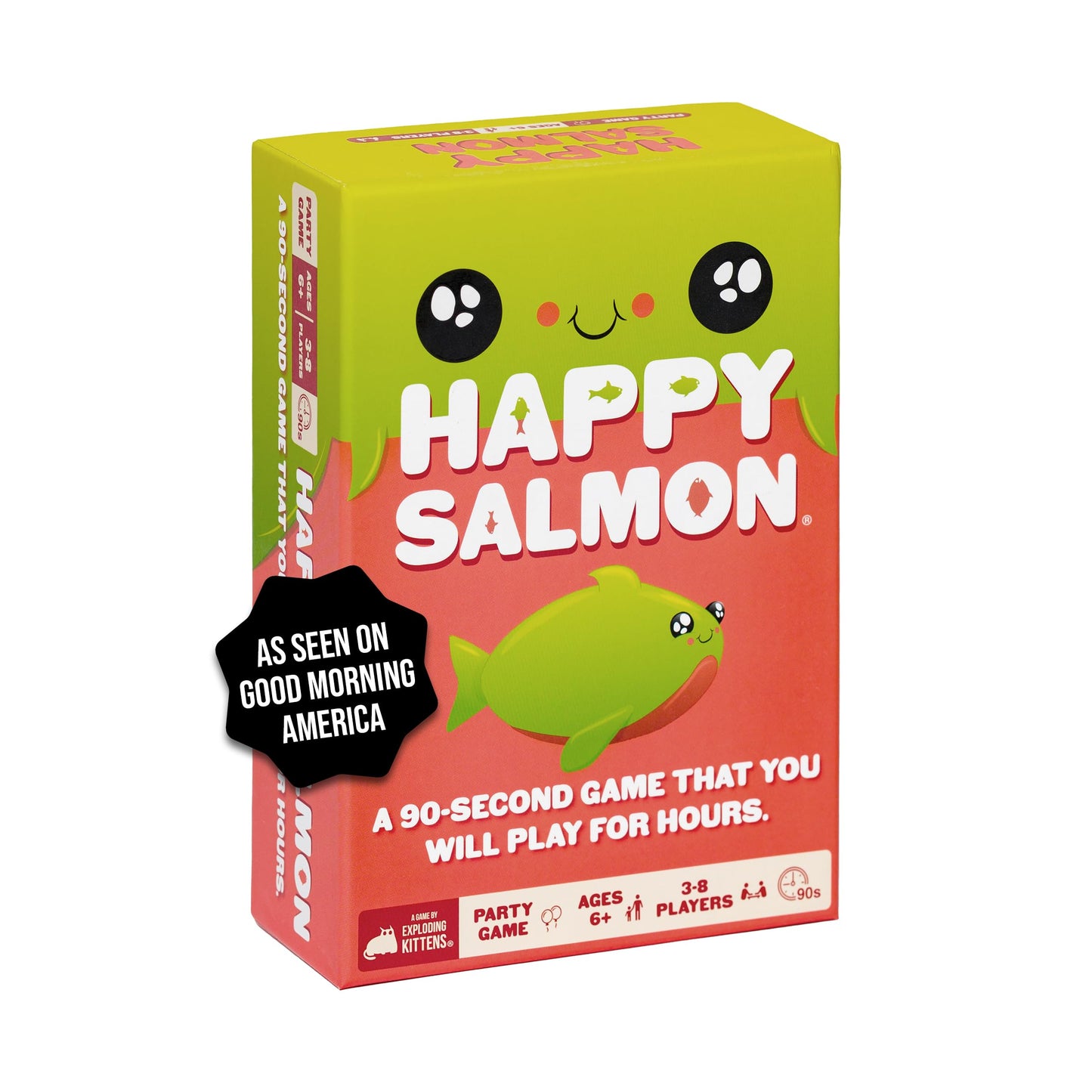 HotExploding Kittens Happy Salmon Matching Card Game, 3-8 Players, Ages 6+ | Frantically shout your actions, find a matching player, complete the action, and discard your card. Fast 90-second travel fun