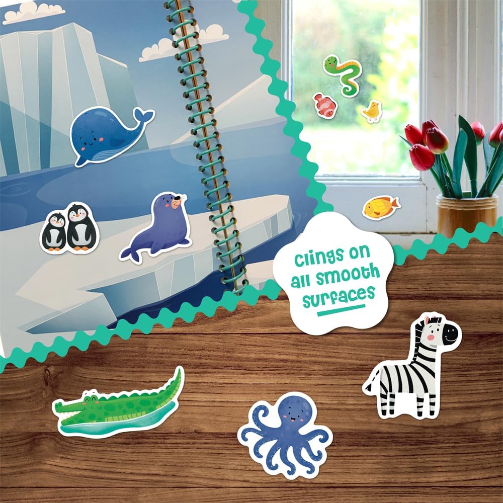 HotStick4Ever Jelly Sticker Book® - for Kids - Waterproof, Easy to Clean Reusable Sticker Book for Toddlers- Reusable Road Trip Activities for Kids - Stocking Stuffers for Toddlers (Animals)