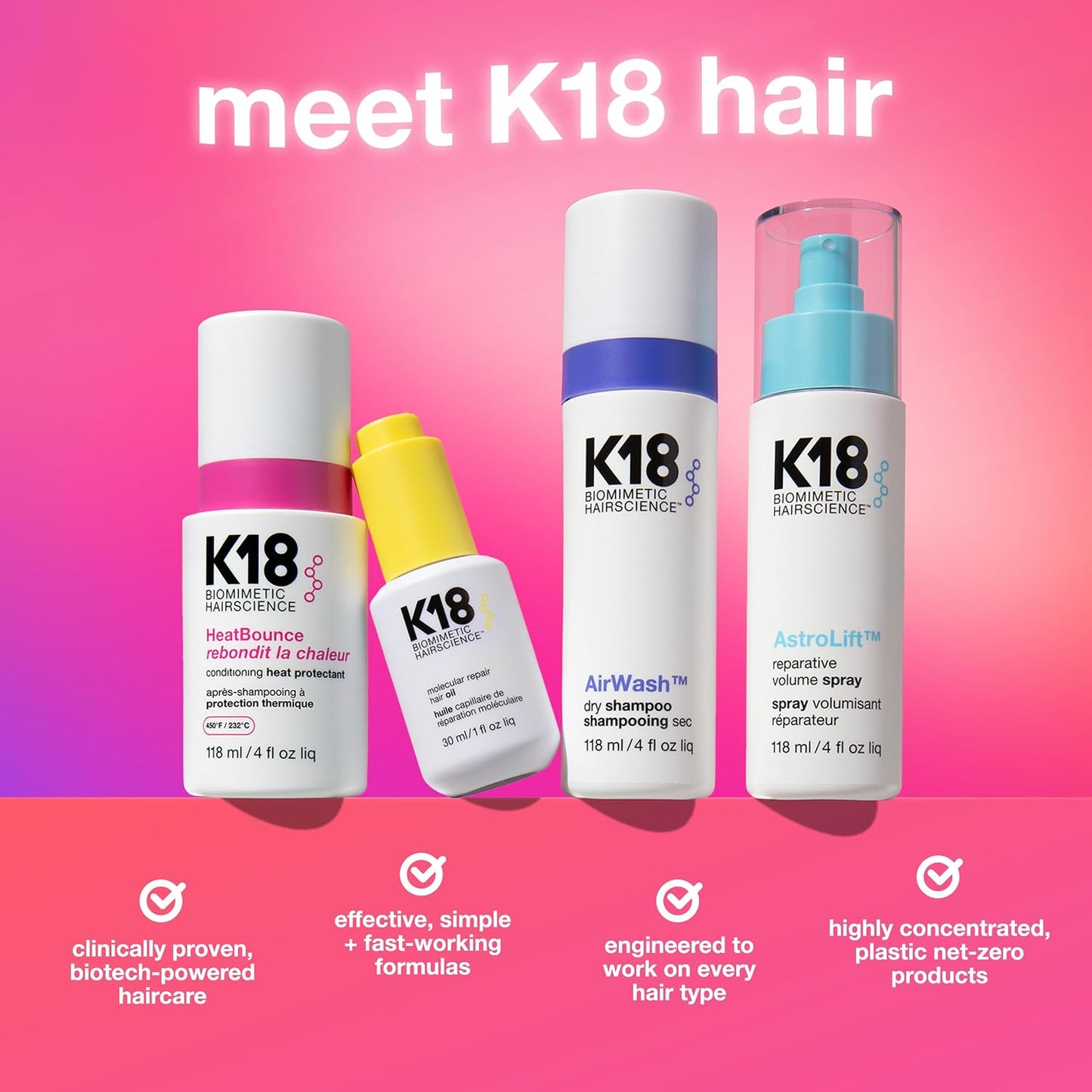 HotK18 HeatBounce Conditioning Heat Protectant Spray, Lightweight Leave-In Conditioner + 450℉ (232°C) Inside-Out Heat Protection, Soften, Smooth + Detangle All Hair Types