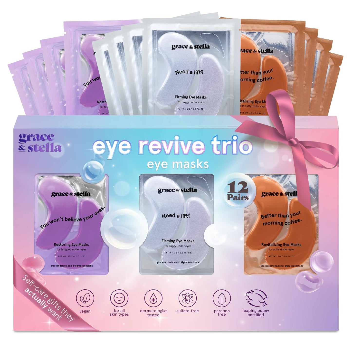 Hotgrace & stella Retinol Under Eye Patches for Puffy Eyes & Dark Circles - Restoring Gel Under Eye Masks with Hyaluronic Acid - Birthday Gifts for Women, Bachelorette Party Favors (Purple, 24 Pairs)