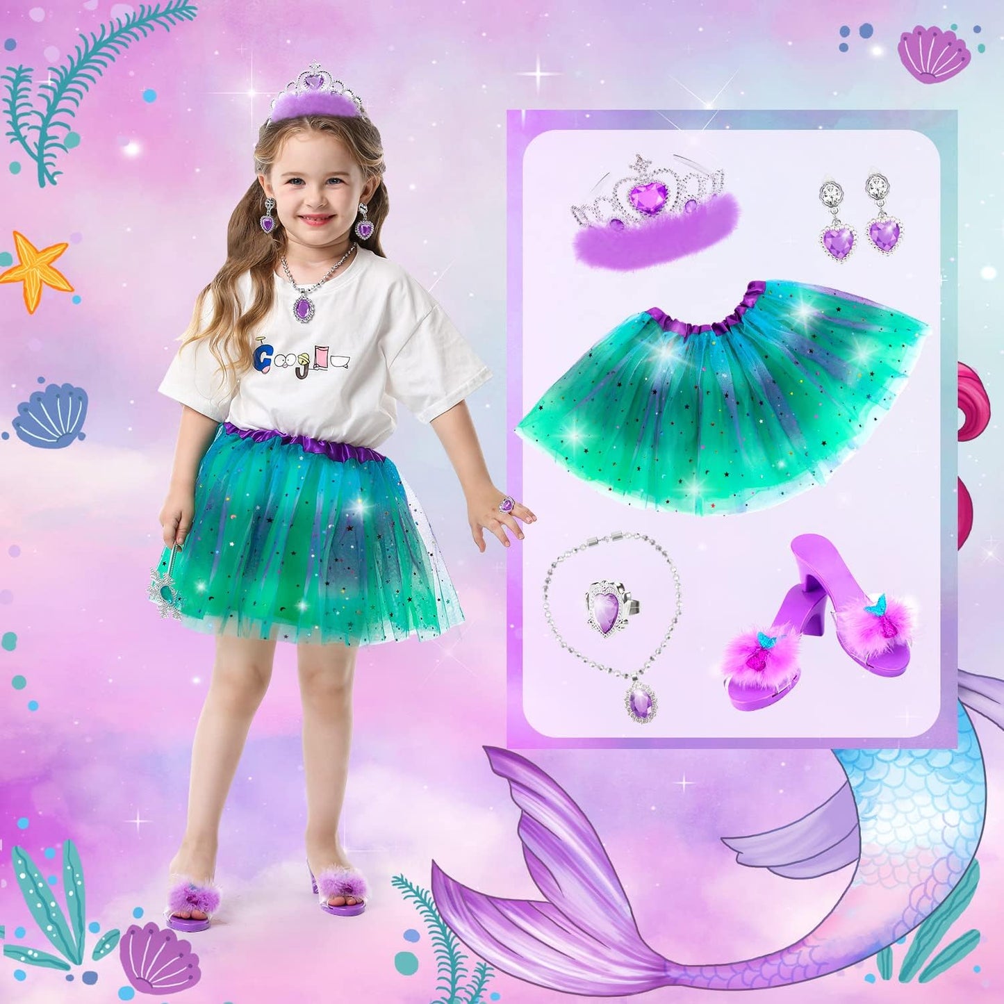 HotPrincess Dress Up Shoes Set, Girls Dress Up Toys Toddler Jewelry Boutique Kit, 3 Themes of Unicorn Mermaid Ice Princess Costumes Set, Pretend Play Gifts for Little Girls Aged 3-6 Years Old