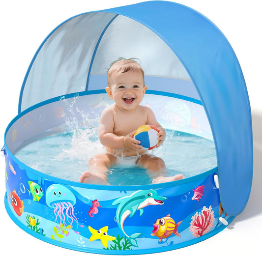 Hot Baby Pool with Canopy Foldable Kiddie Pool with Sun Shade Pools for Toddlers Baby Beach Essentials Pop Up Tent Swimming Wading Pools Portable Summer Water Play for Indoor Outdoor Beach Backyards
