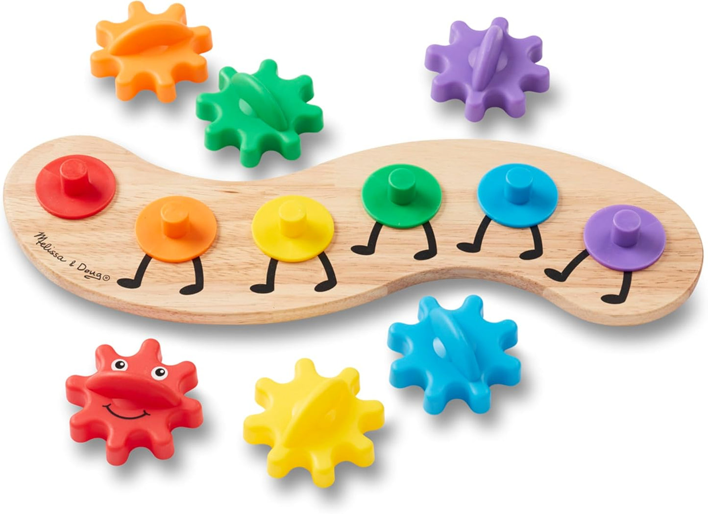 Hot Melissa & Doug Rainbow Caterpillar Gear Toy with 6 Interchangeable Gears