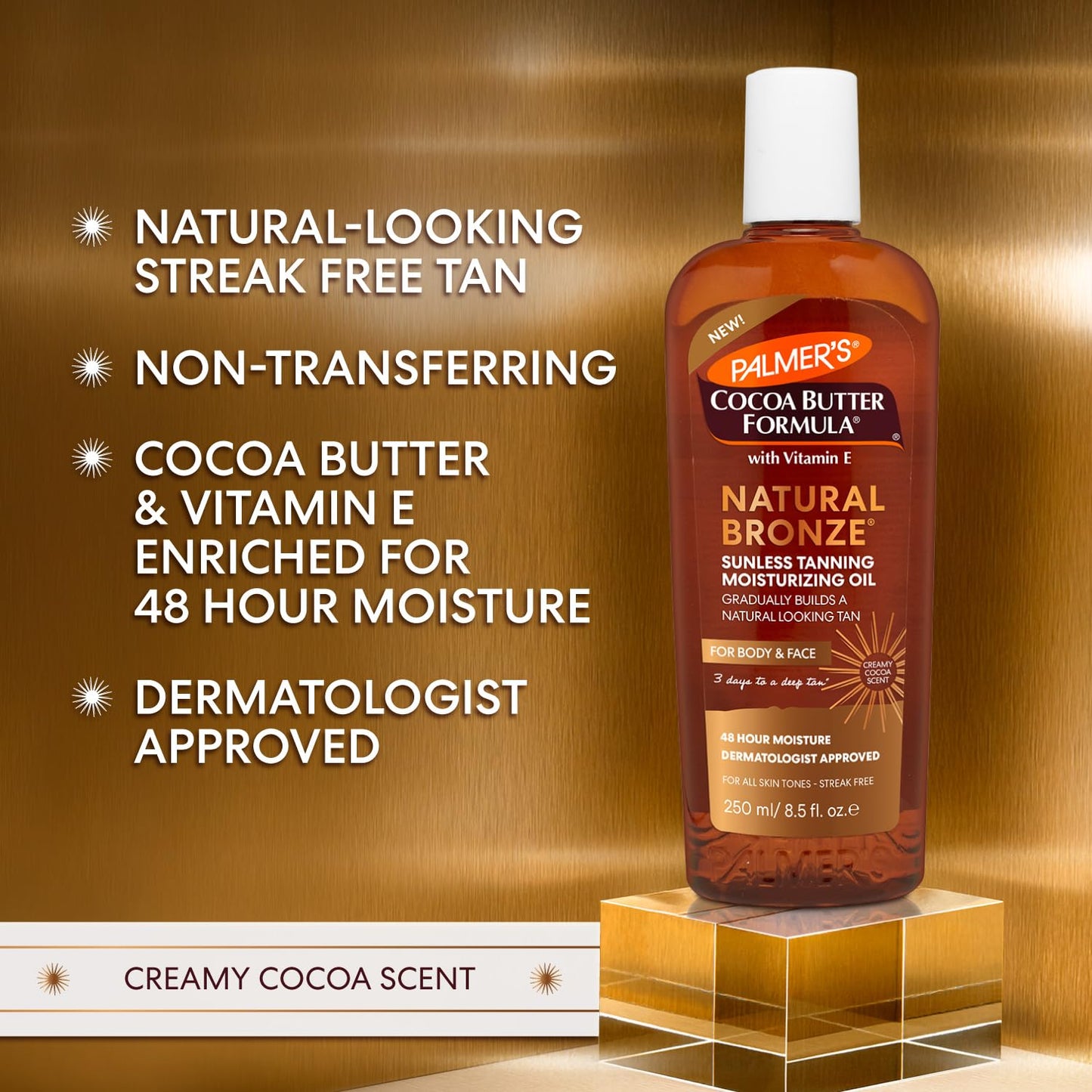 HotPalmer’s Cocoa Butter Formula, Natural Bronze Sunless Tanning Moisturizing Body Oil (8.5 fl oz), Face & Body Gradual Tanner, Buildable, Natural-Looking Tan in 3 Days, No Streak, 48-Hour Moisture