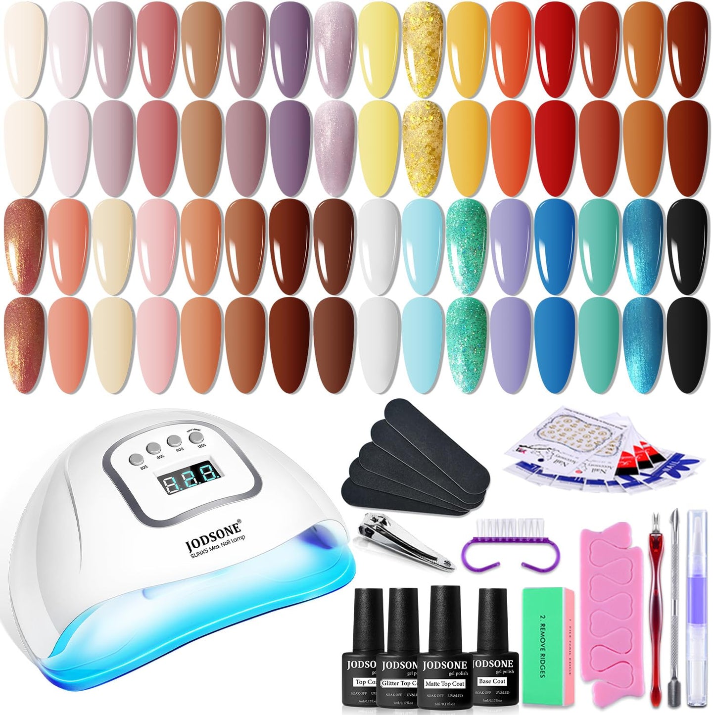 HotJODSONE Gel Nail Polish Kit with U V Light 32 Colors Gel Polish Nail + 4 Functional Adhesive Bottles Kit Soak Off Manicure Tools Gifts for Women
