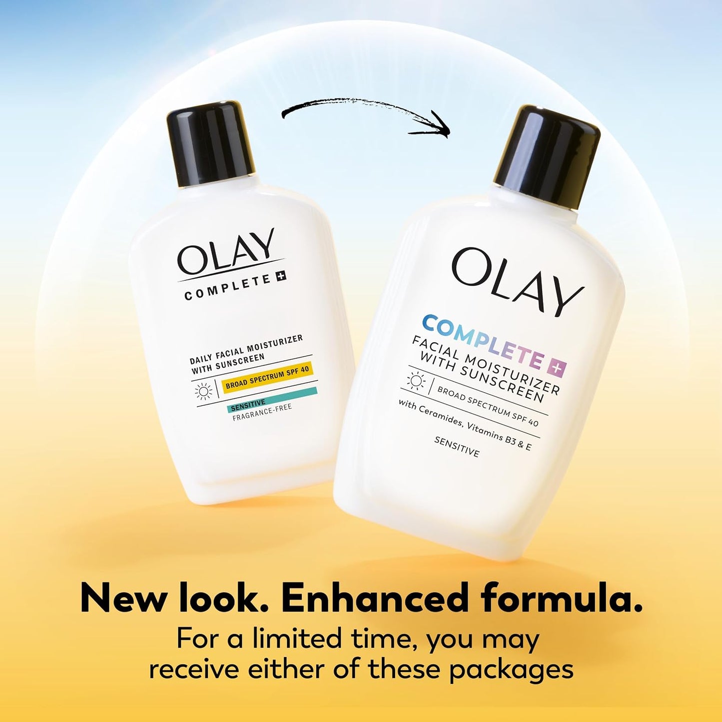 HotOlay Complete+ Face Moisturizer with Sunscreen SPF 40, For Sensitive Skin, Broad Spectrum Sun Protection, Fragrence-Free - No White Cast on All Tones, Nourishes Moisture Barrier - Ceramides, 6 Oz