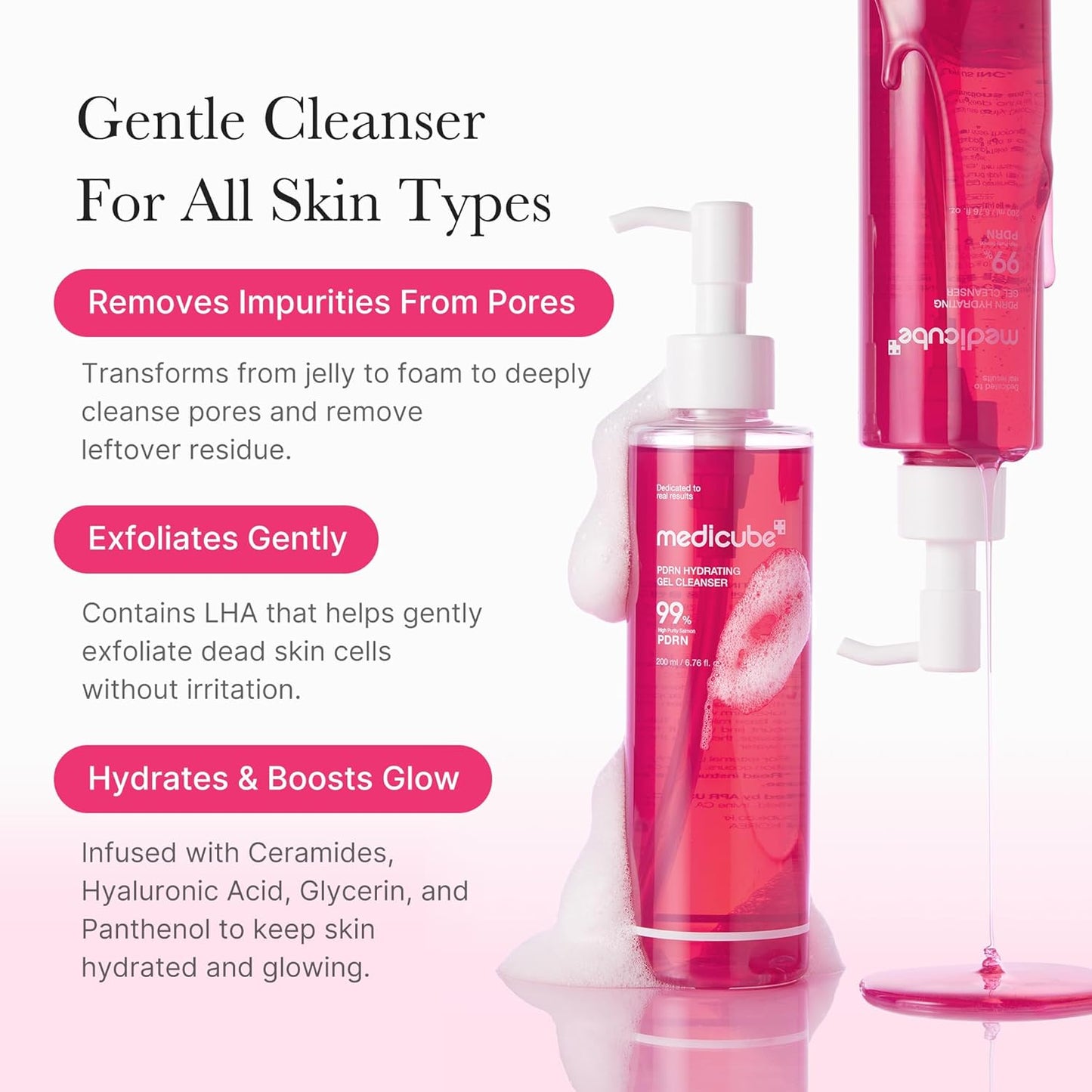 Hotmedicube PDRN Jelly to Foam Cleanser - Gentle Low pH Hydrating Cleanser | Hydrating Daily Face Wash with PDRN, Collagen & LHA - For All Skin Types, Korean Skincare, 200ml